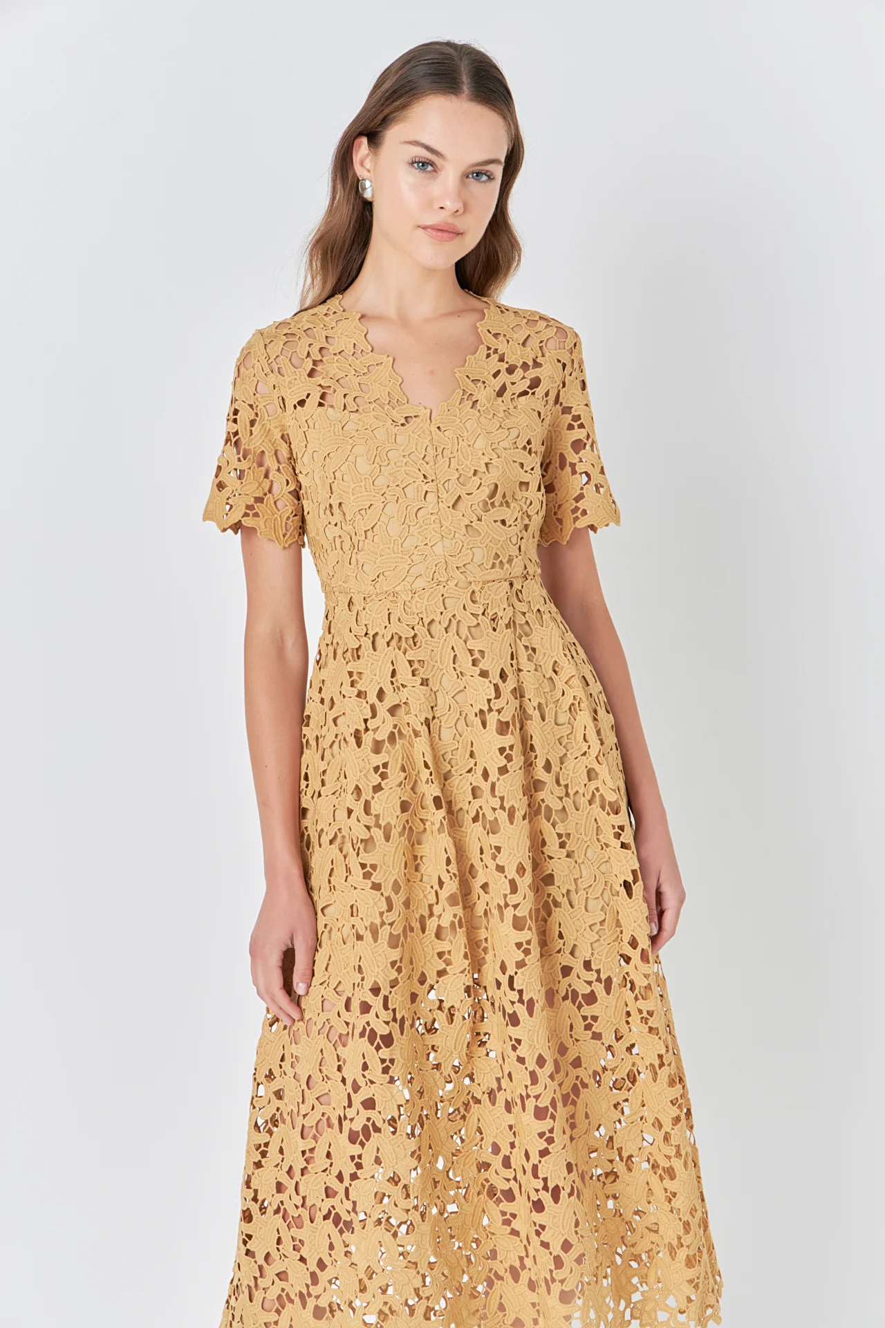 All Over Lace Short Sleeves Midi Dress
