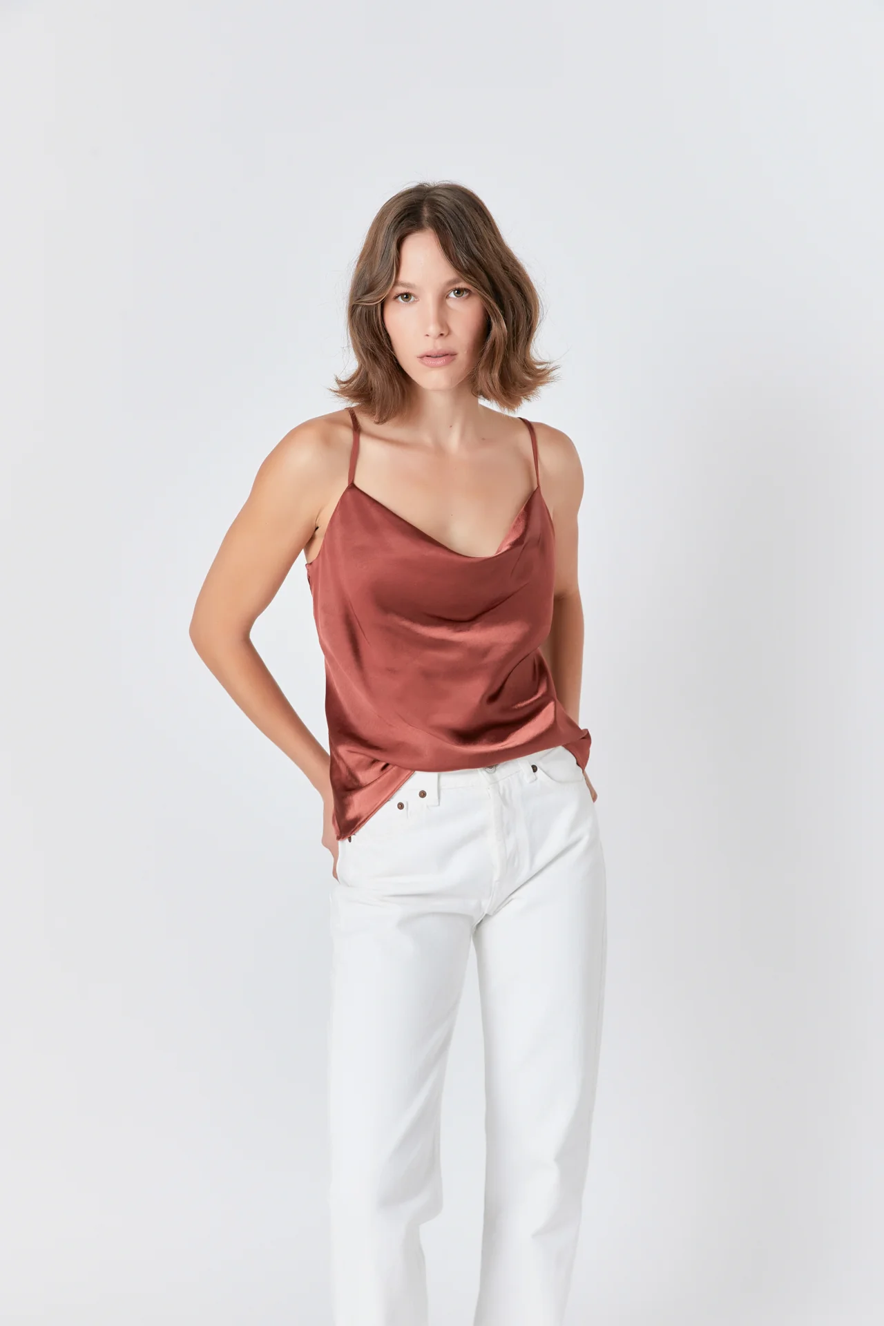 Satin Cowl Neck Top