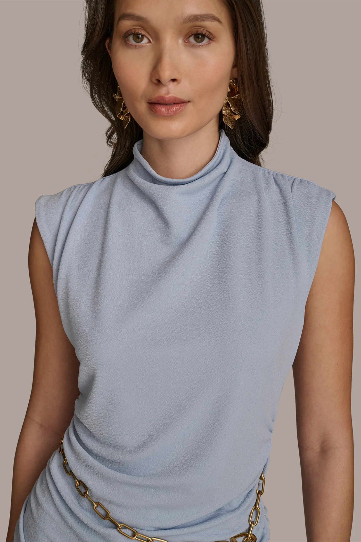 MOCK NECK TOP WITH CHAIN BELT