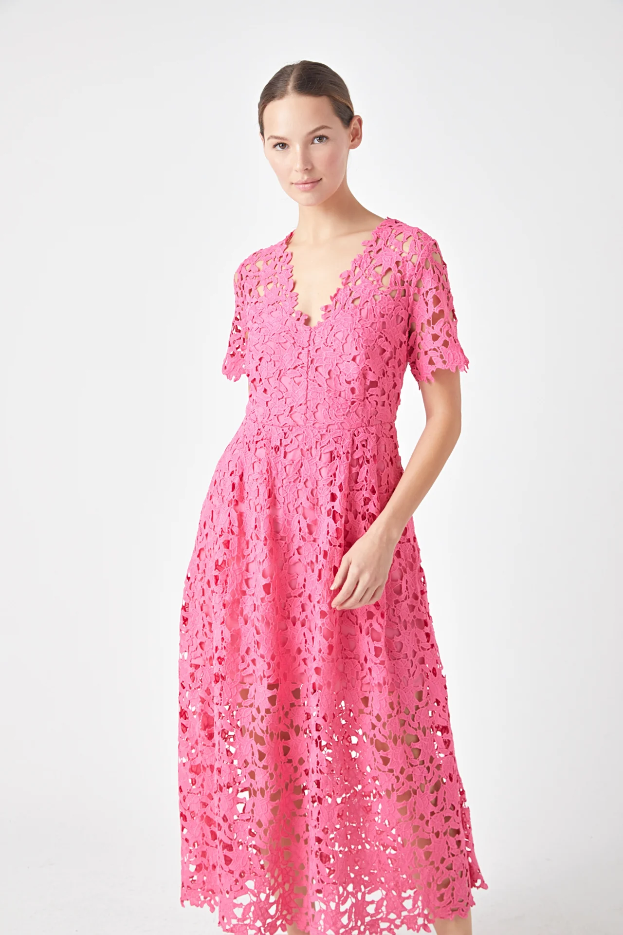 All Over Lace Short Sleeves Midi Dress