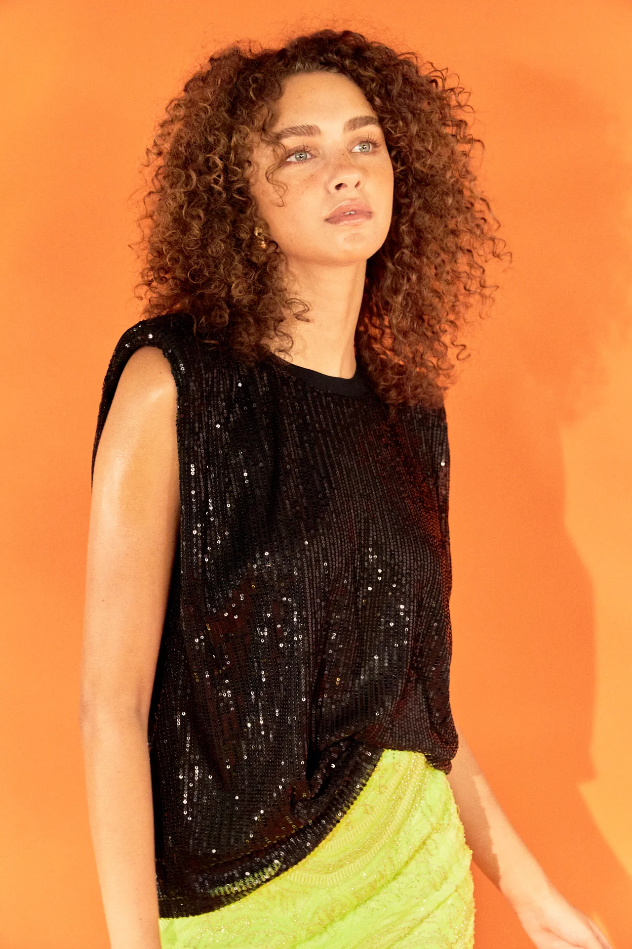Sequin Shoulder Pad Top