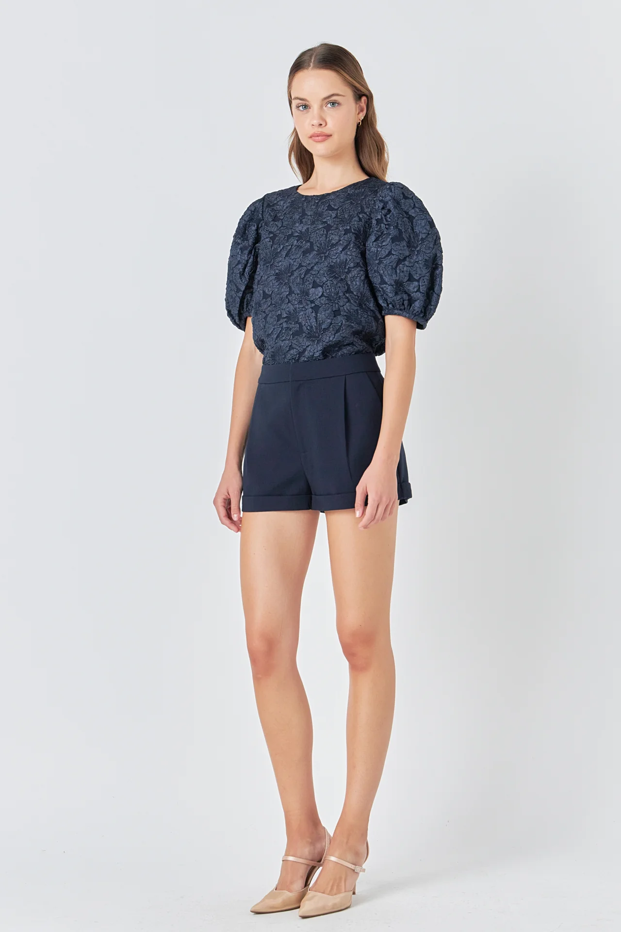 Floral Jacquard Puff Sleeve Top