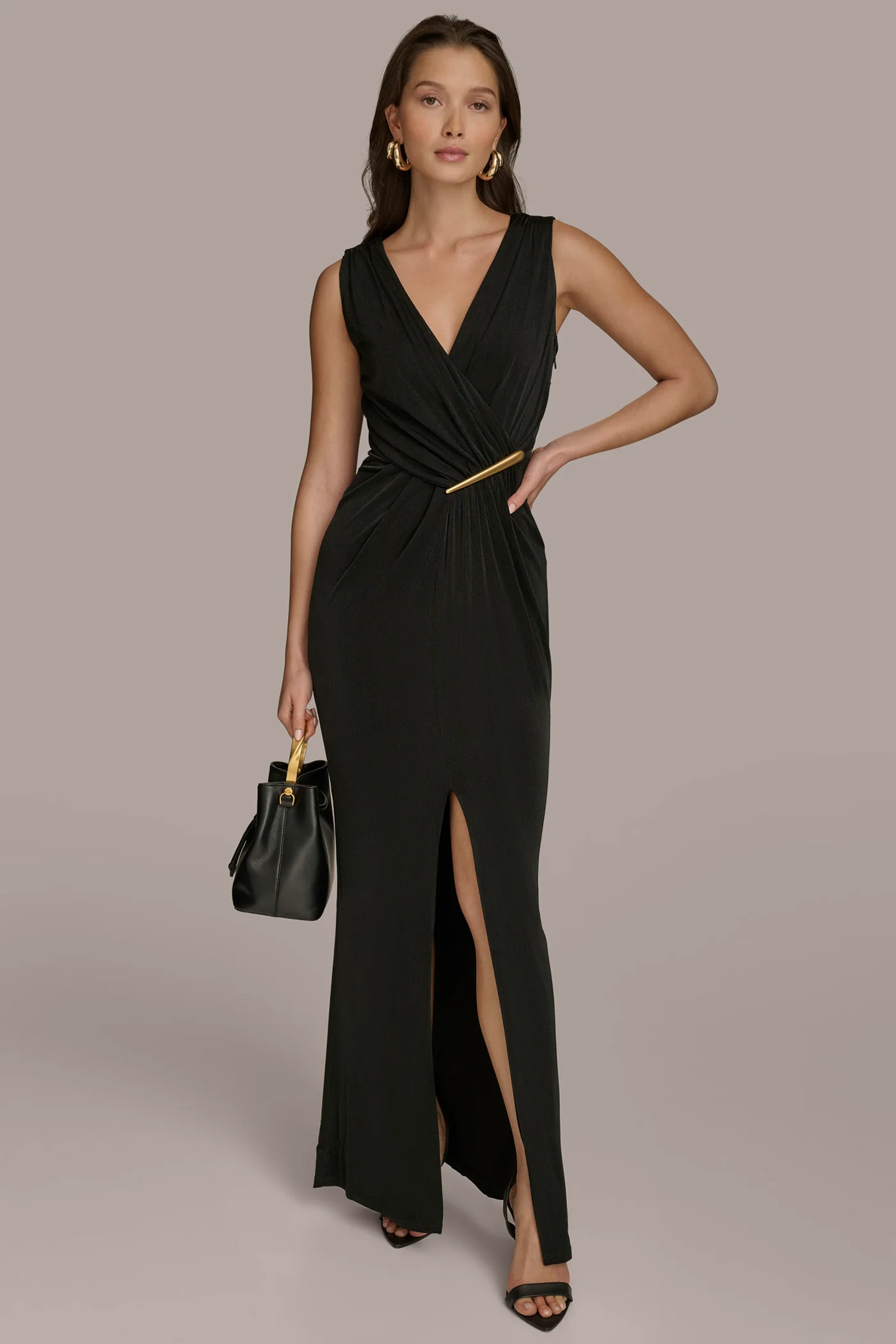 VNECK GOWN WITH SIDE BAR