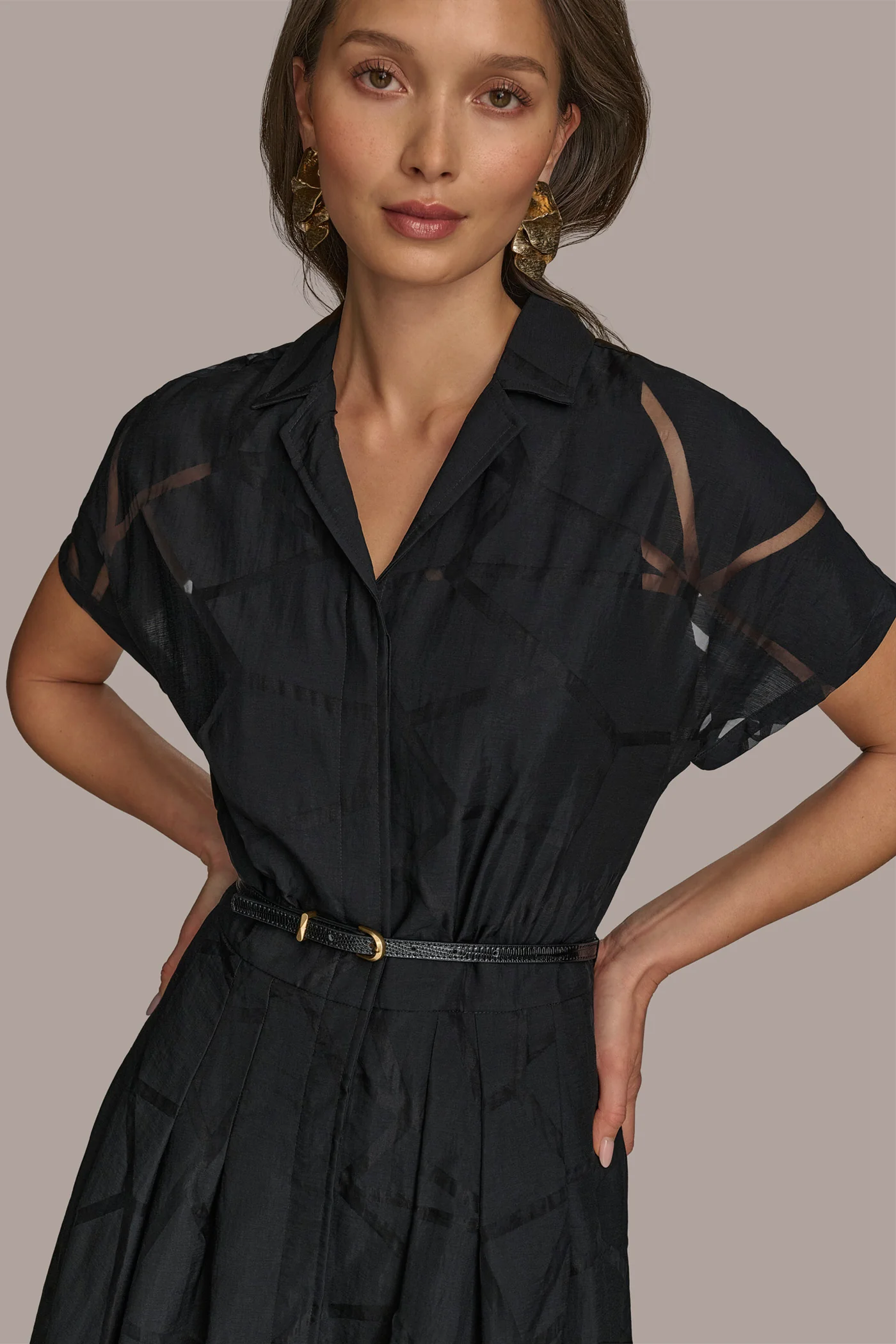 BURNOUT BELTED SHIRT DRESS