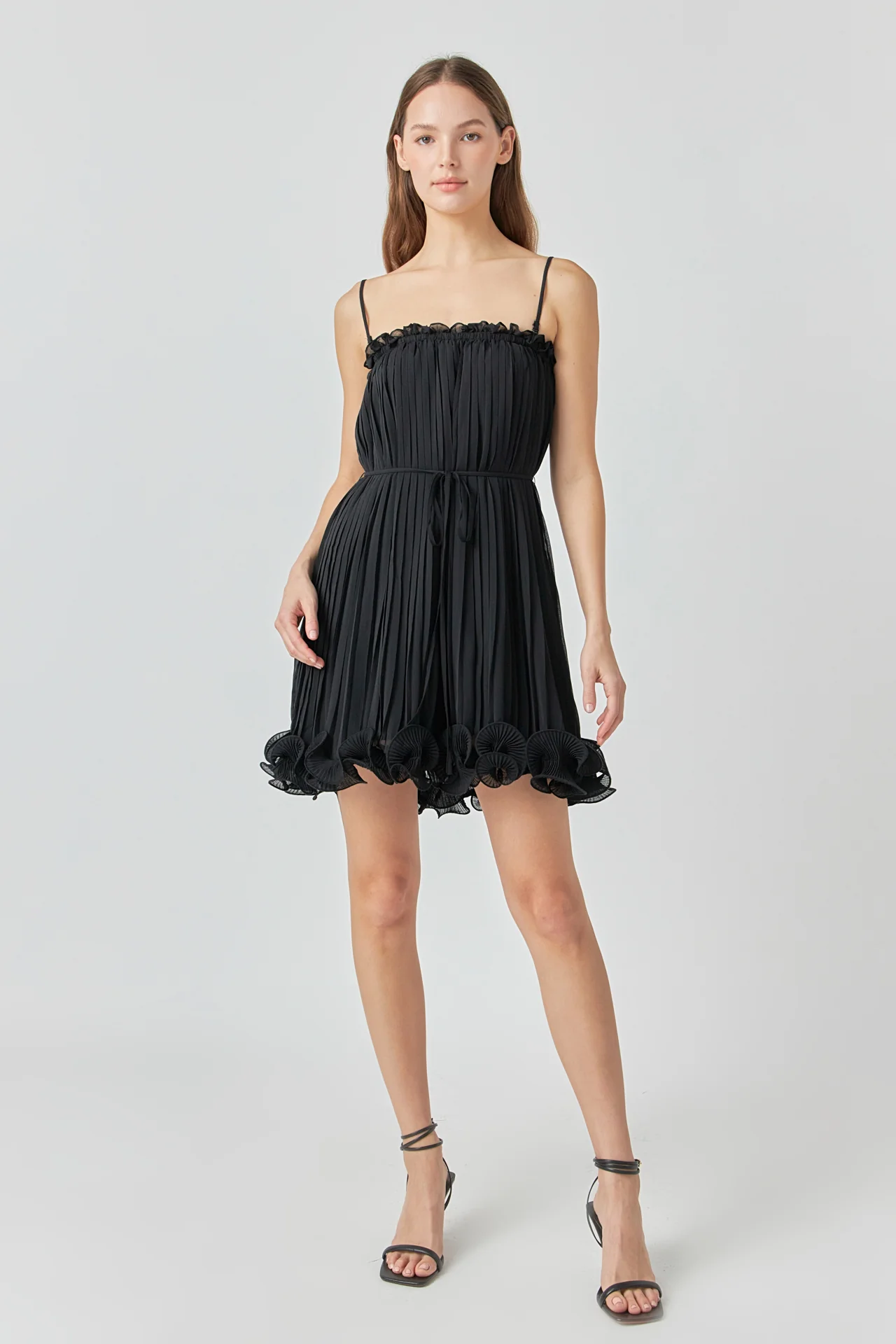 Pleated Chiffon Ruffle Mini Dress