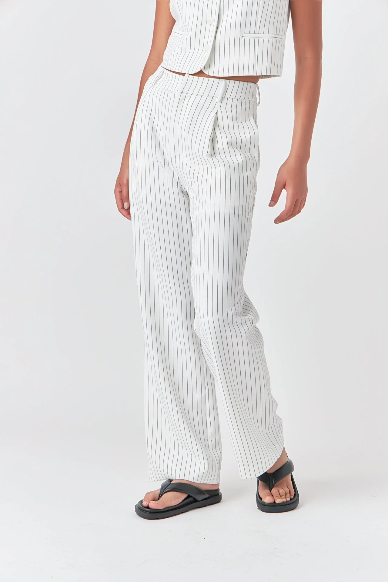 Pinstriped High Waisted Wide Trousers