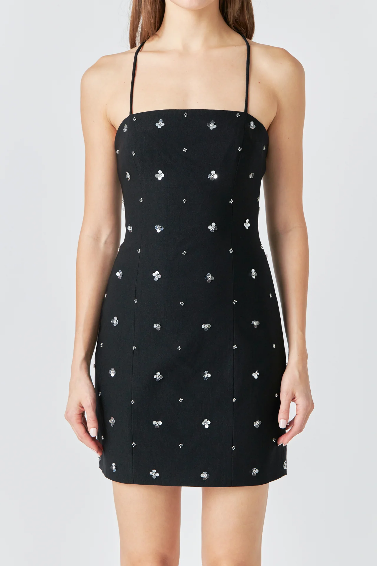 Premium Sequins Floral Embroidery Mini Dress