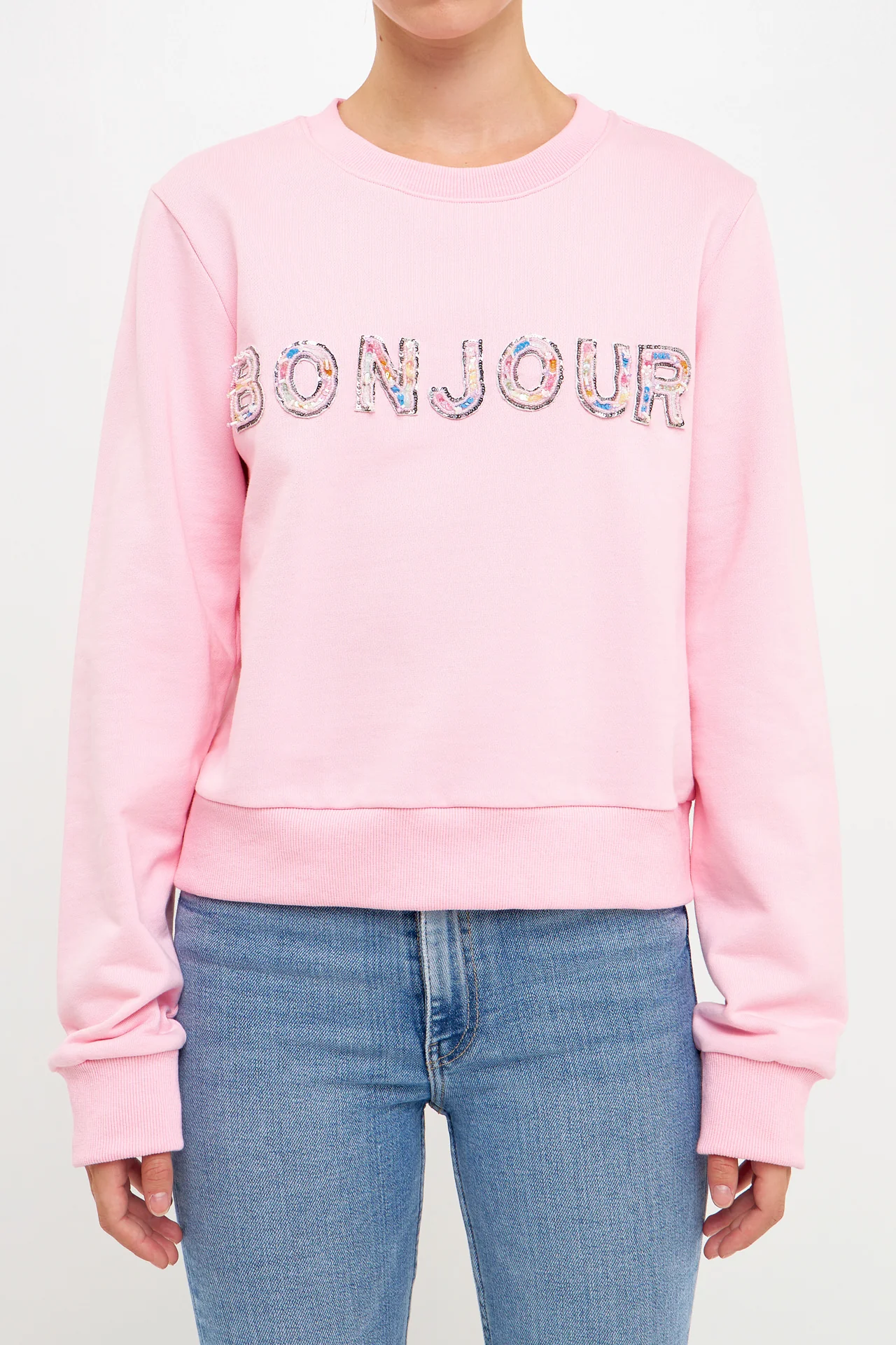 Bonjour Lettering Beads Sweatshirt