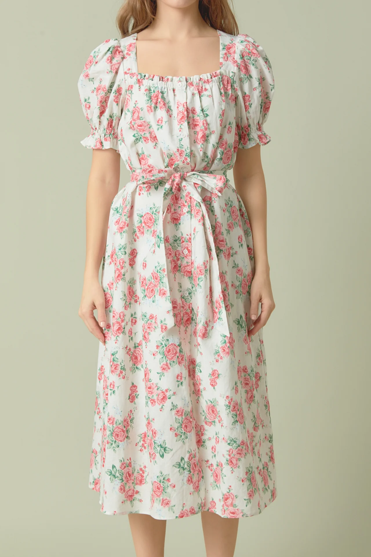 Floral Print Linen Midi Dress