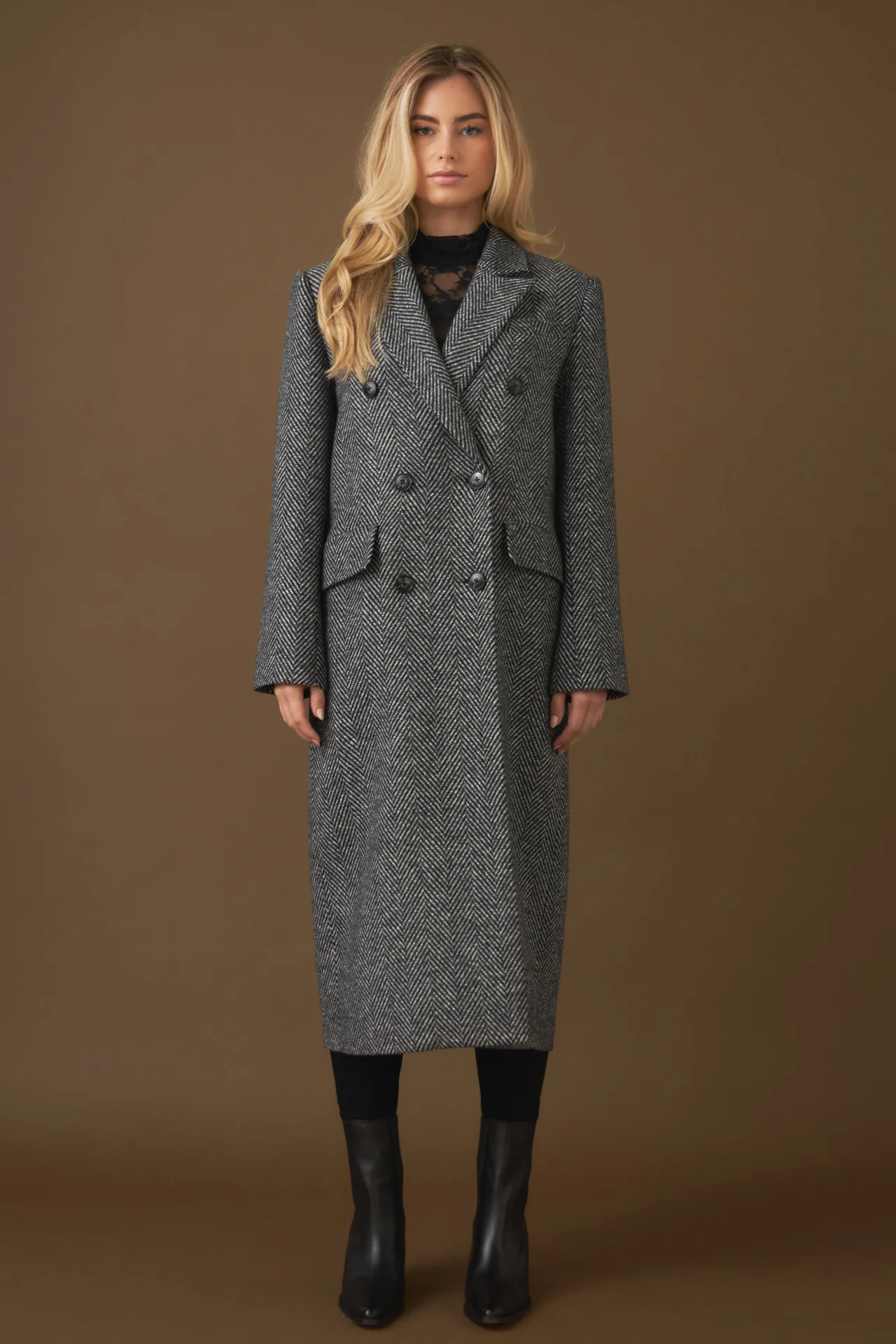 Herringbone Double Breasted Coat