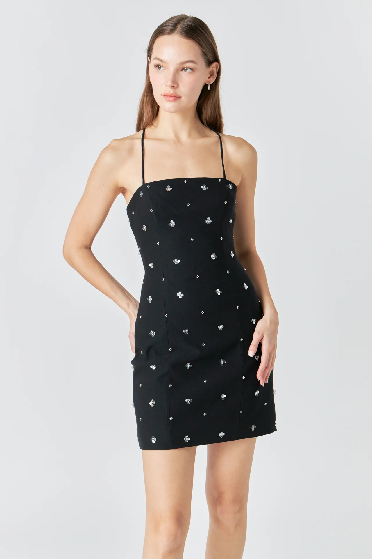 Premium Sequins Floral Embroidery Mini Dress