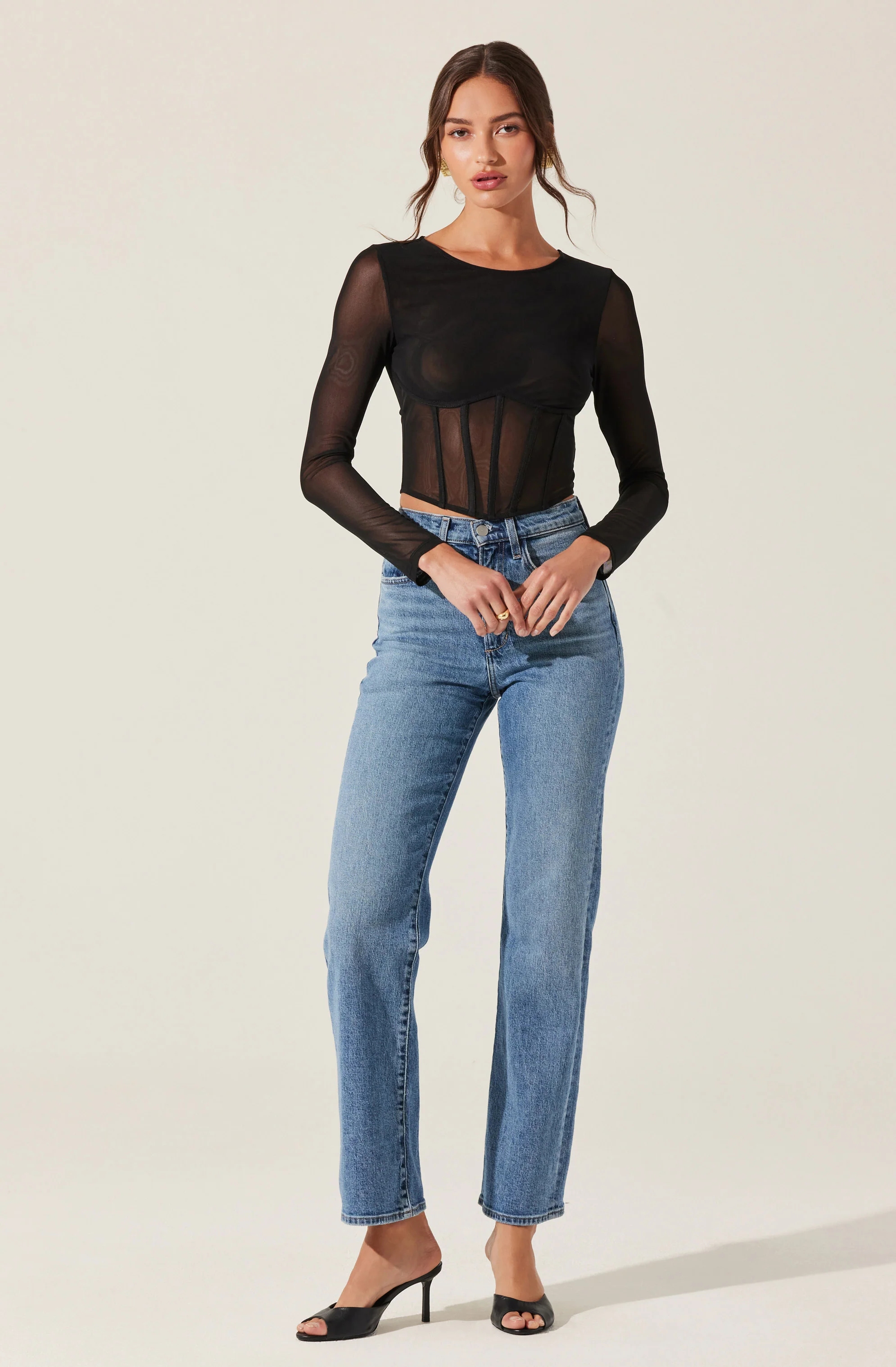 Long Sleeve Mesh Corset Top