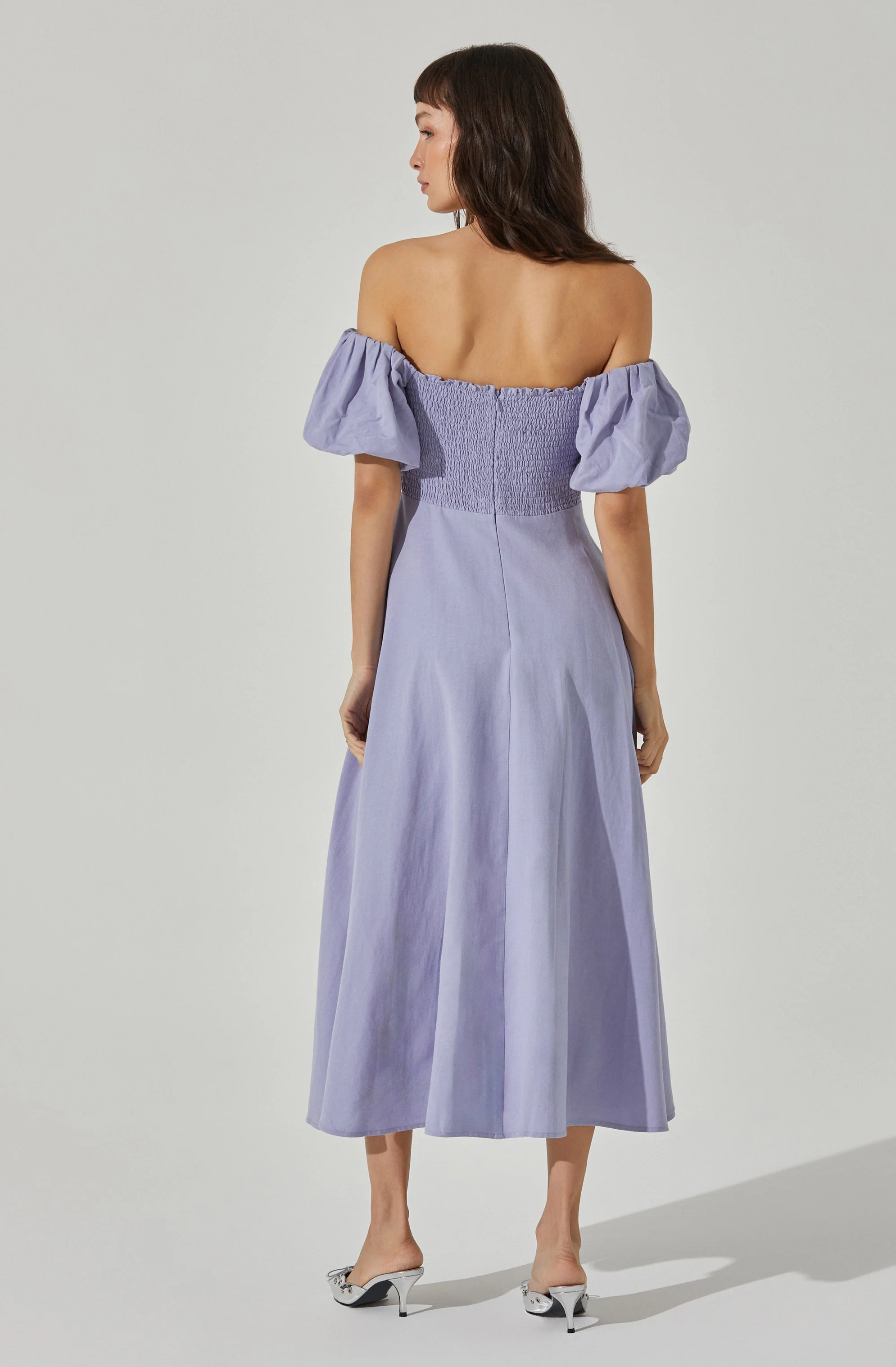 Off Shoulder Puff Sleeve Midi Dress