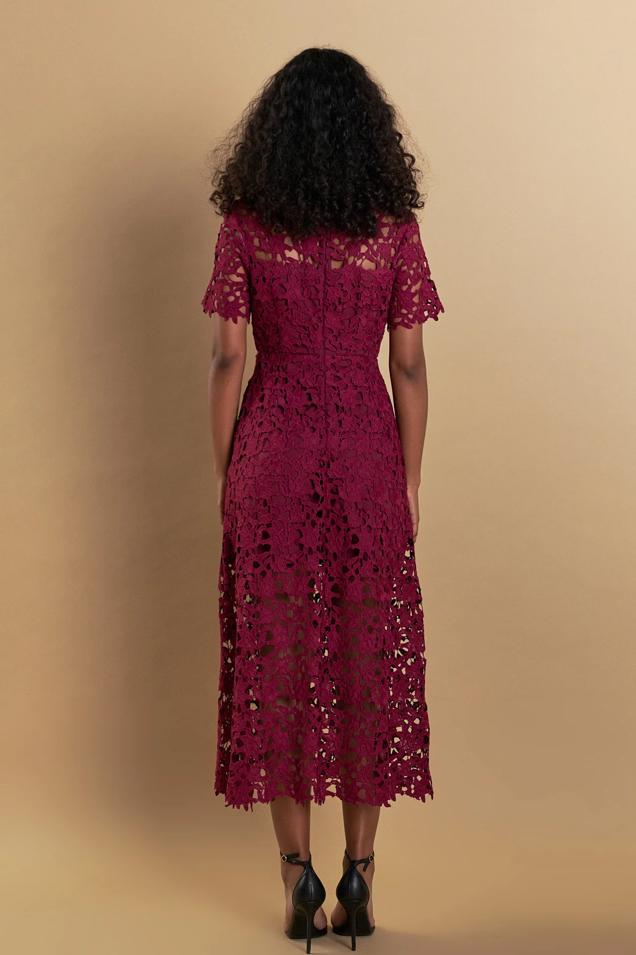 All Over Lace Short Sleeves Midi Dress