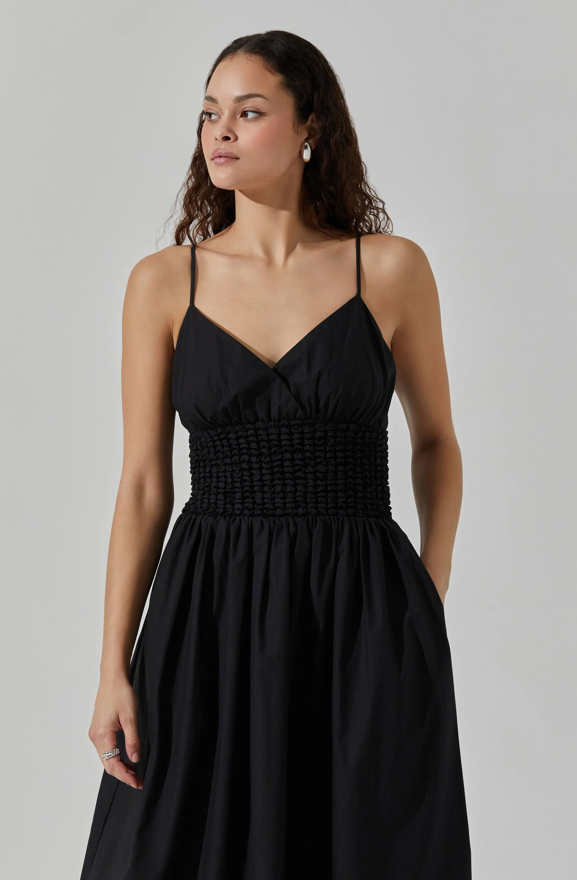 Popcorn Waist Midi Dress