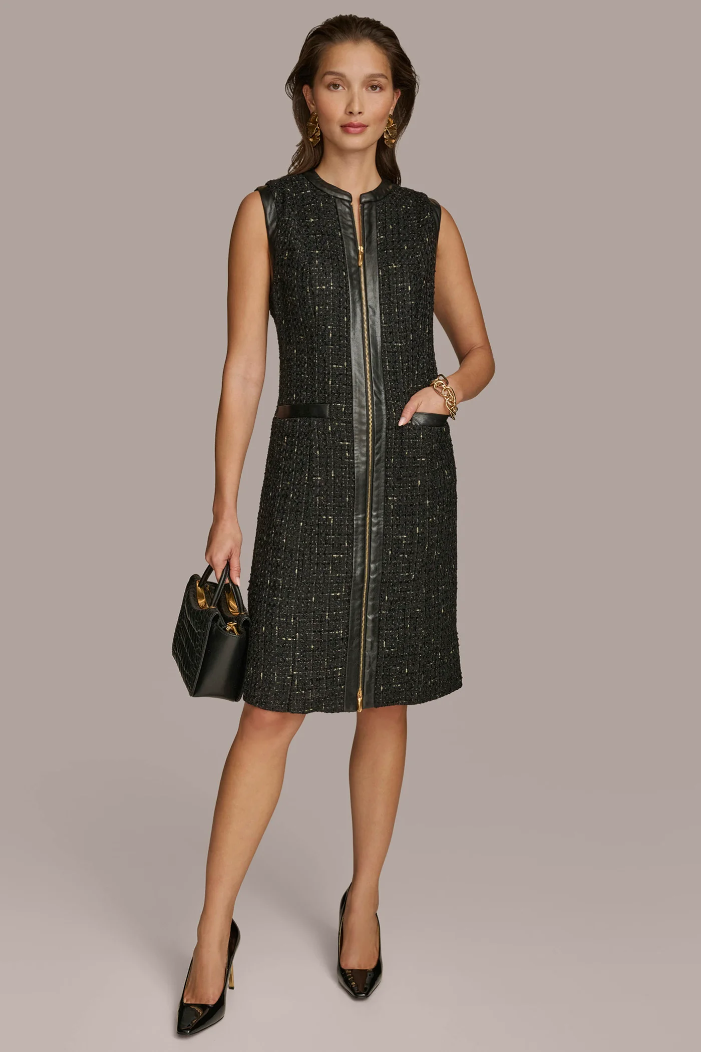 TWEED A LINE DRESS WITH FRONT ZIPPER