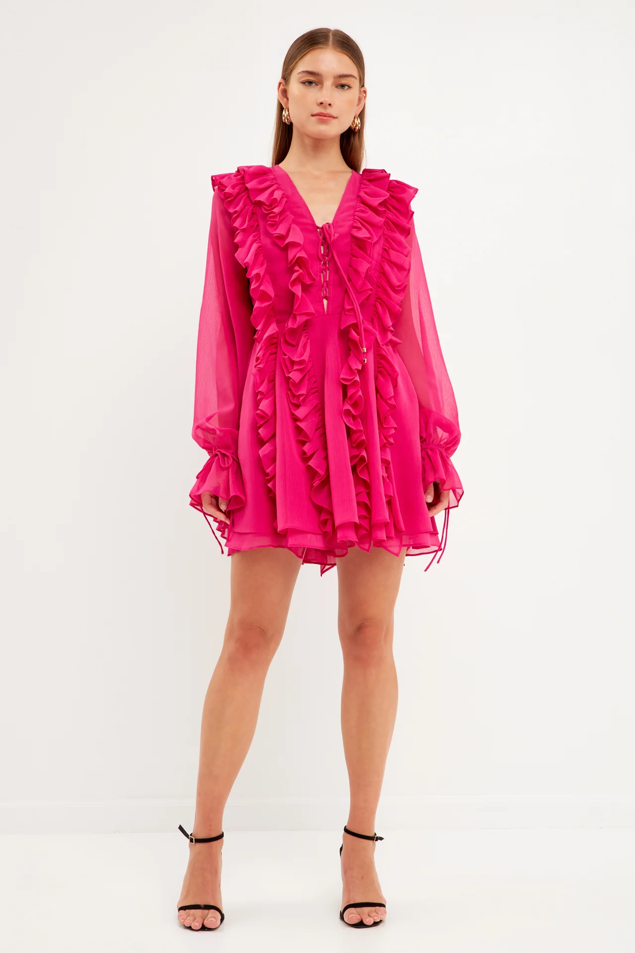 Long-Sleeve Ruffle Mini Dress