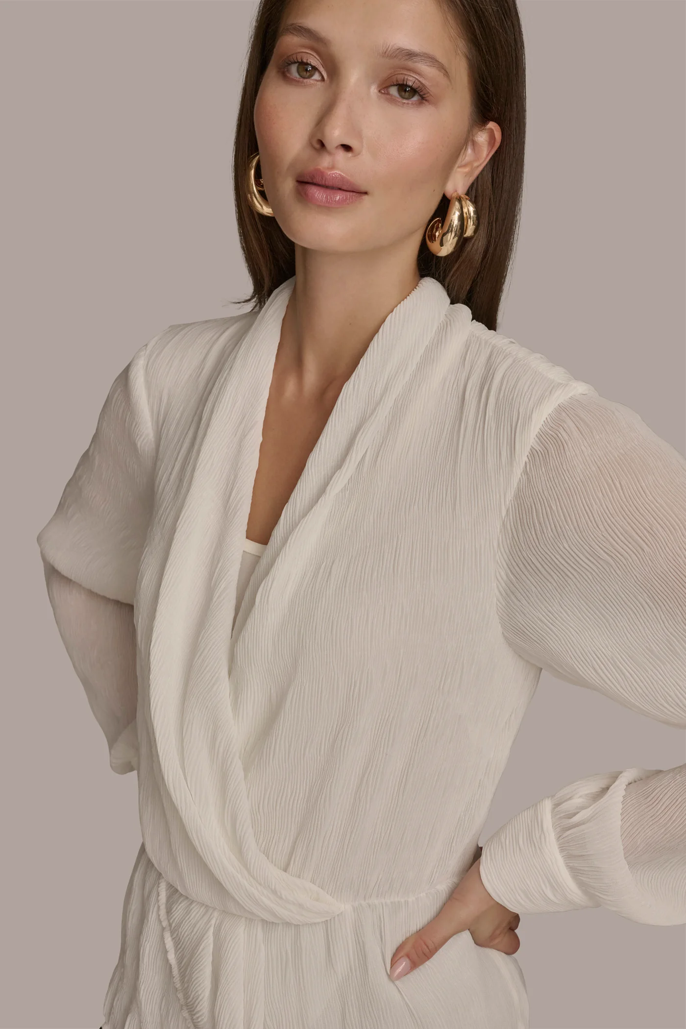 RIPPLE FAUX WRAP BLOUSE