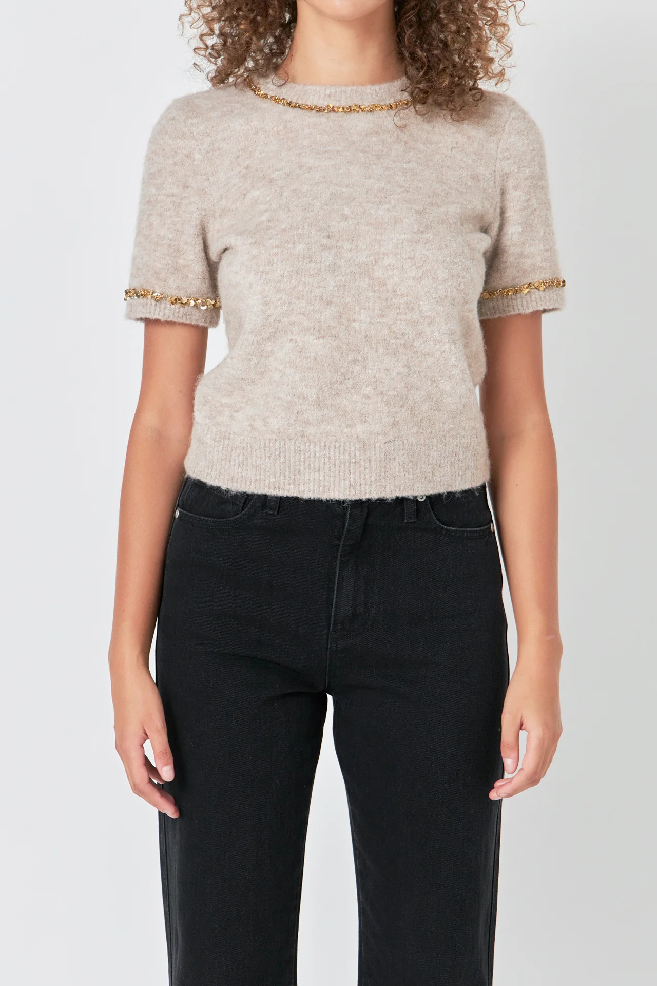 Trimmed Knit Short Sleeve Top