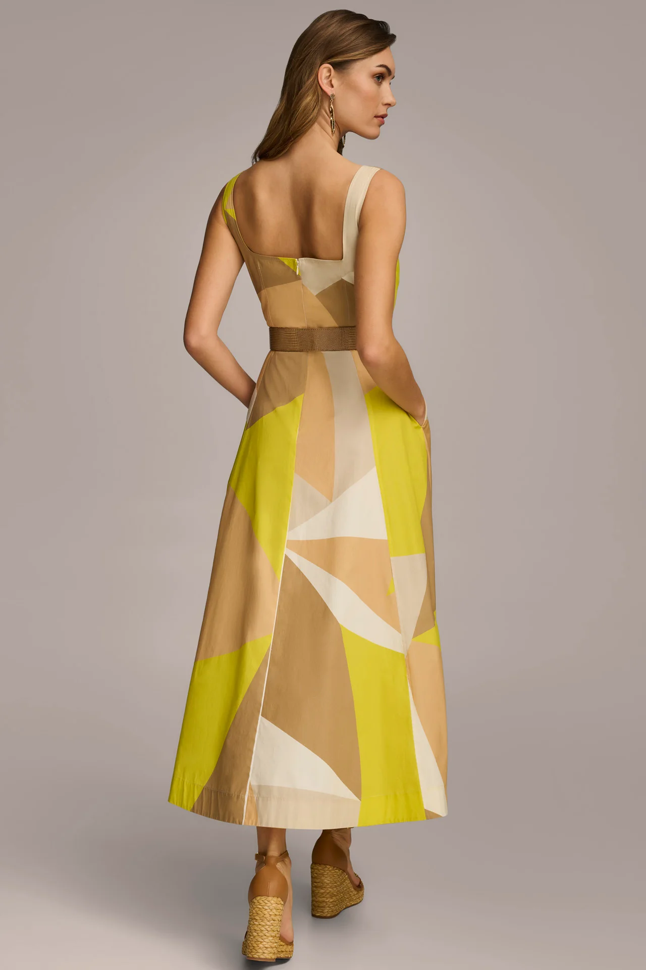 COLORBLOCK BELTED FIT AND FLARE DRESS