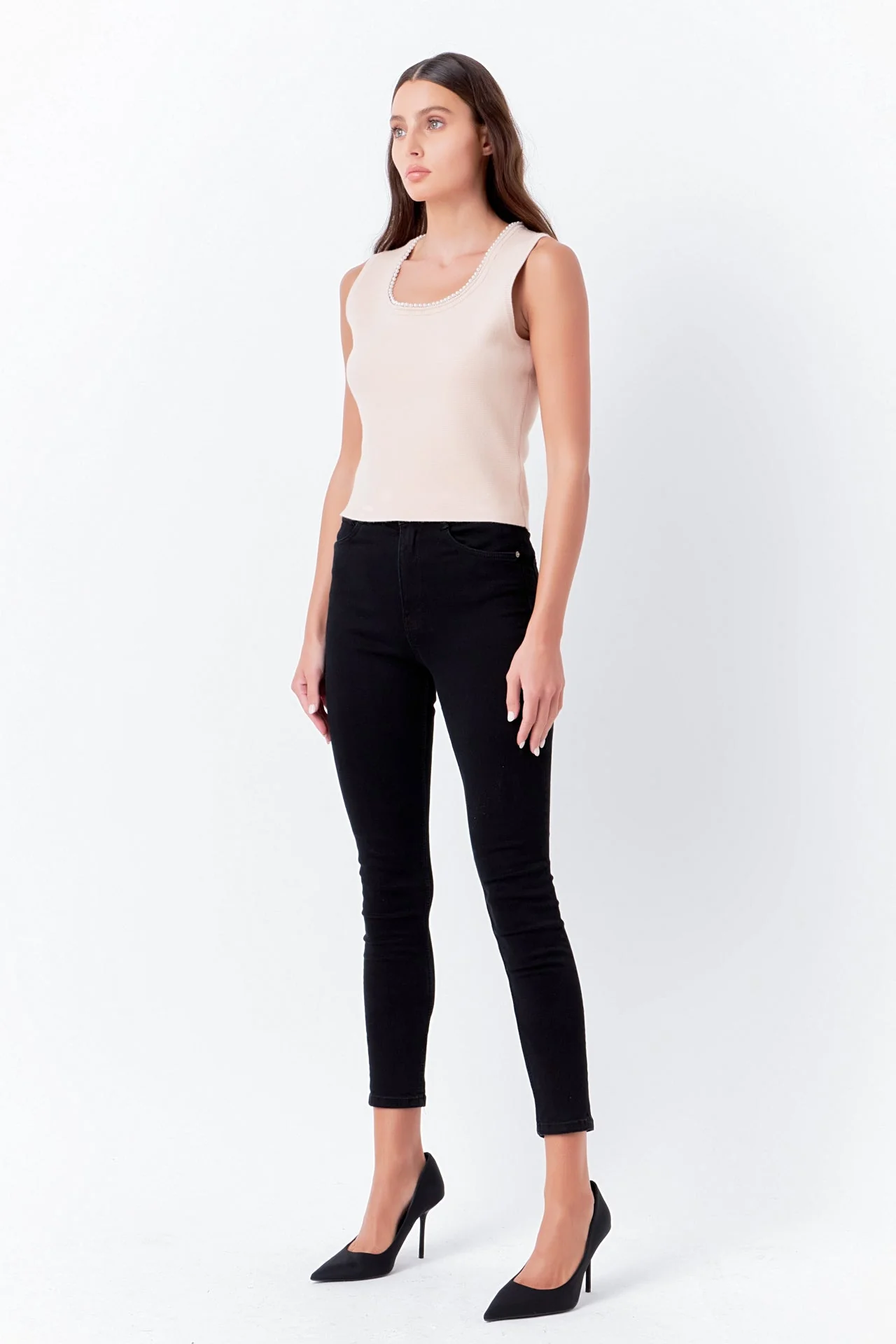 Pearl Trim Knit Tank Top