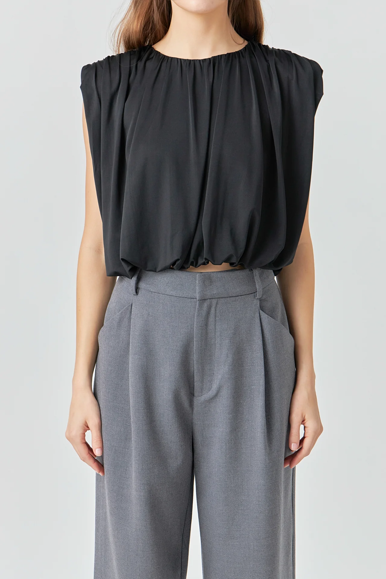 Shirred Shoulder Cropped Top