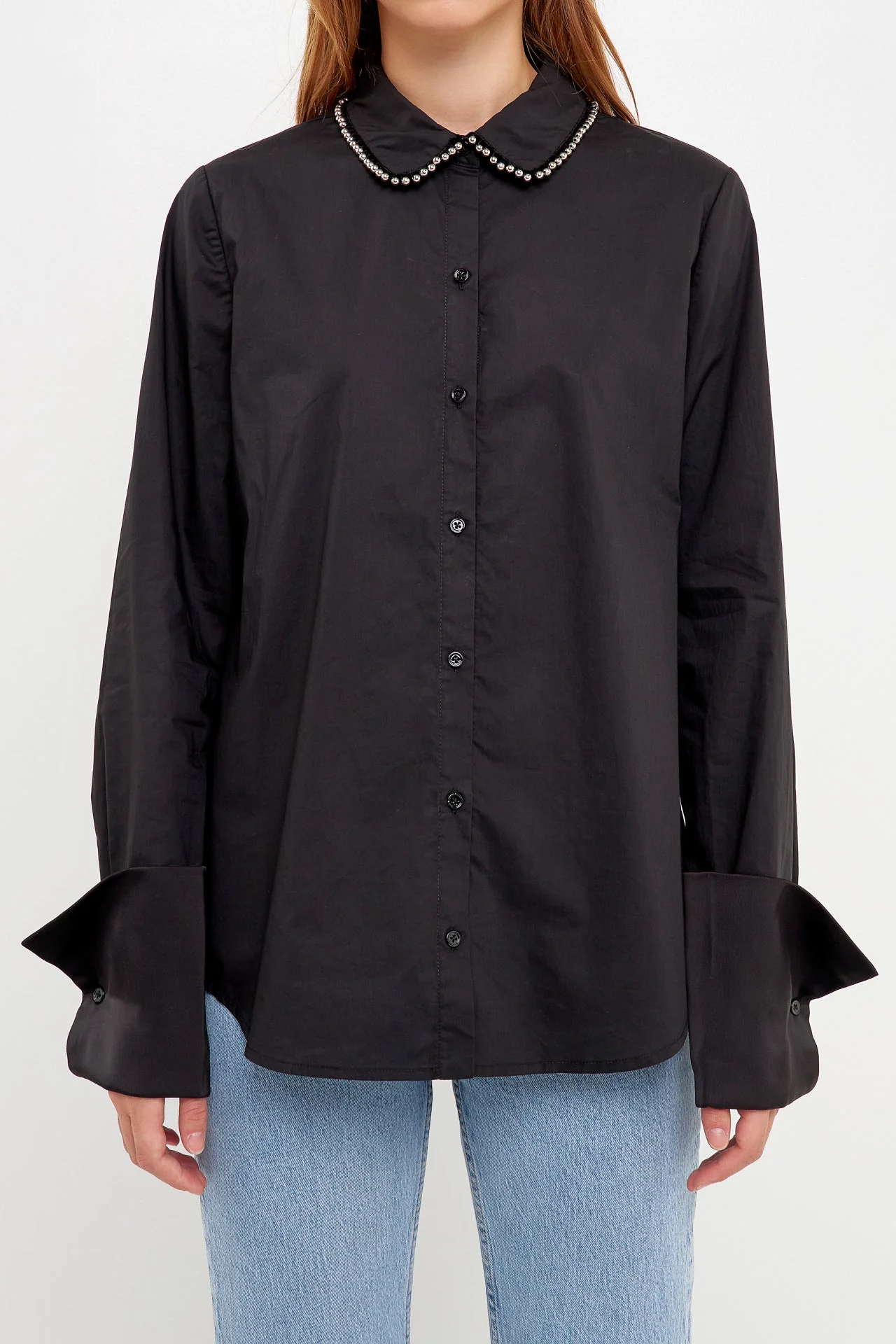 Beaded Collar Long-Sleeve Shirt