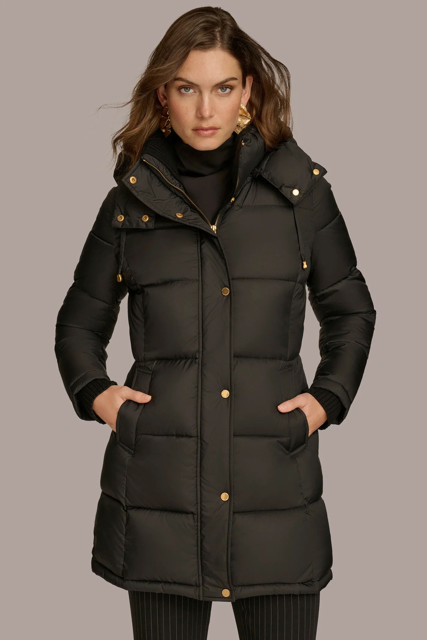 Hooded Ribbed Trim Puffer Jacket
