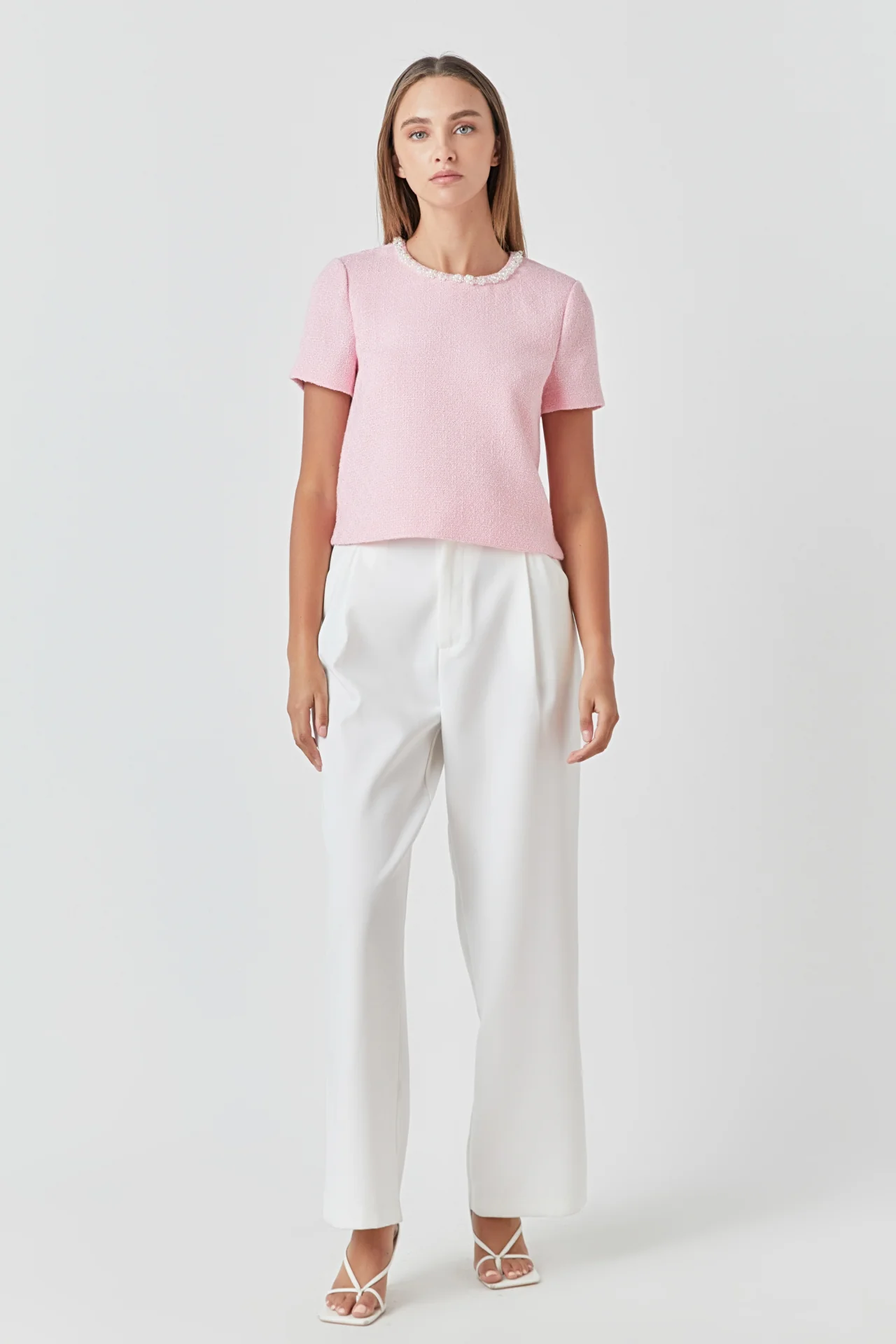 Pearl Trim Linen Top