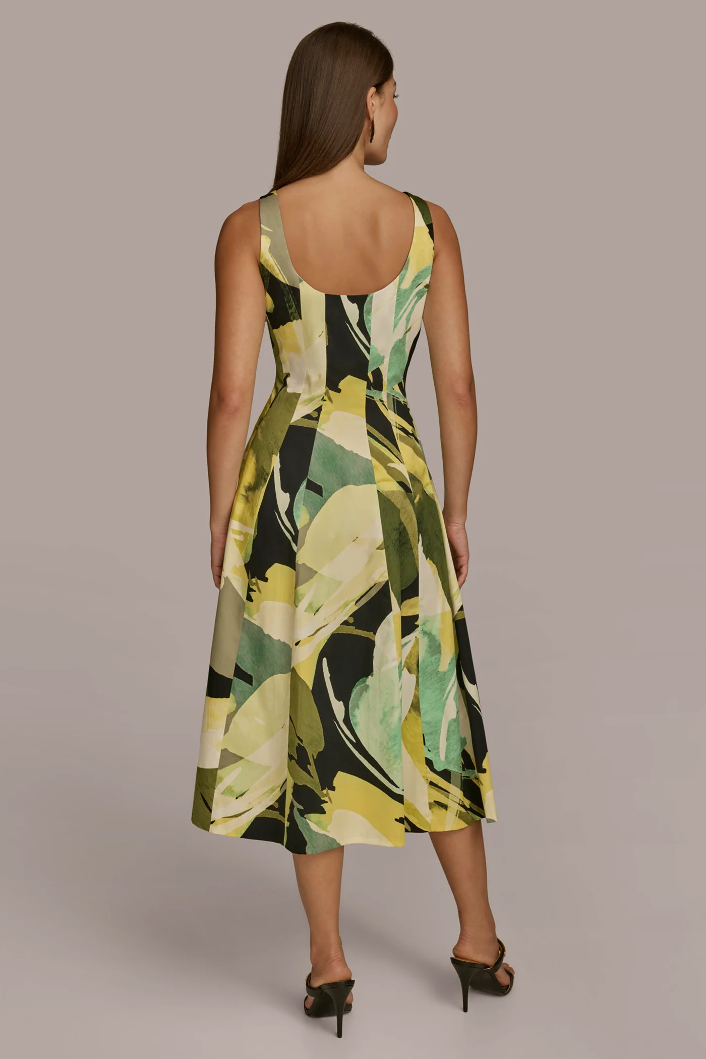 ABSTRACT MIDI FIT AND FLARE DRESS