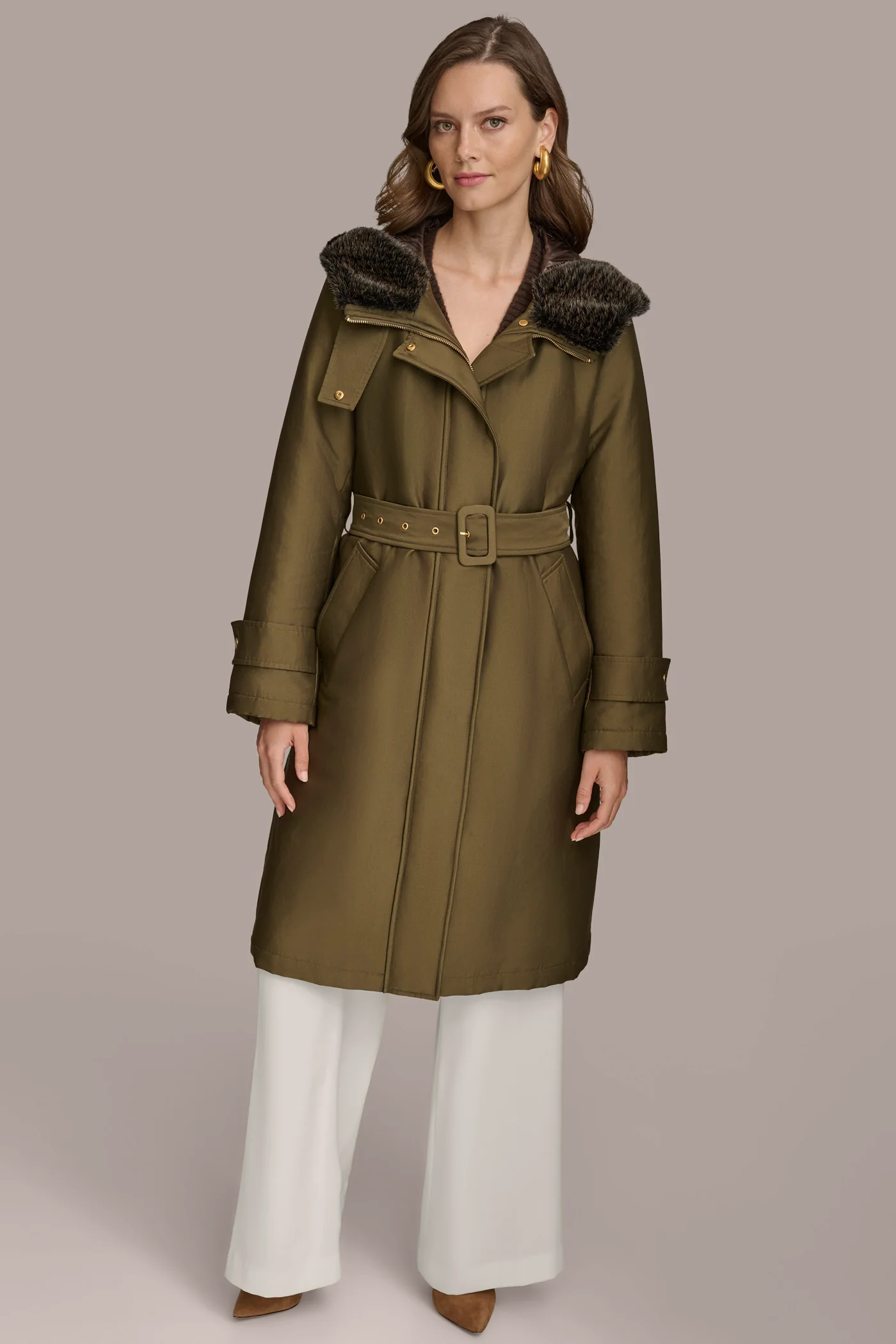 FAUX FUR TRIM LINED RAIN COAT