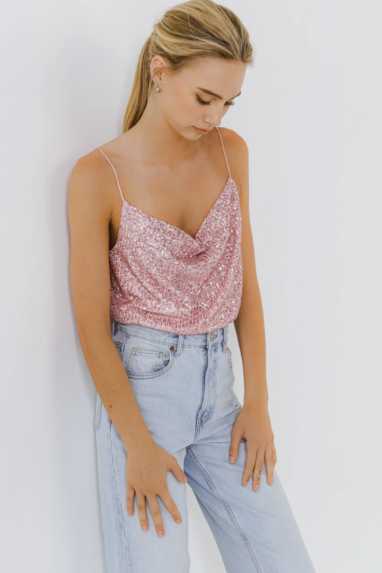 Sequins Cowl Neck Top