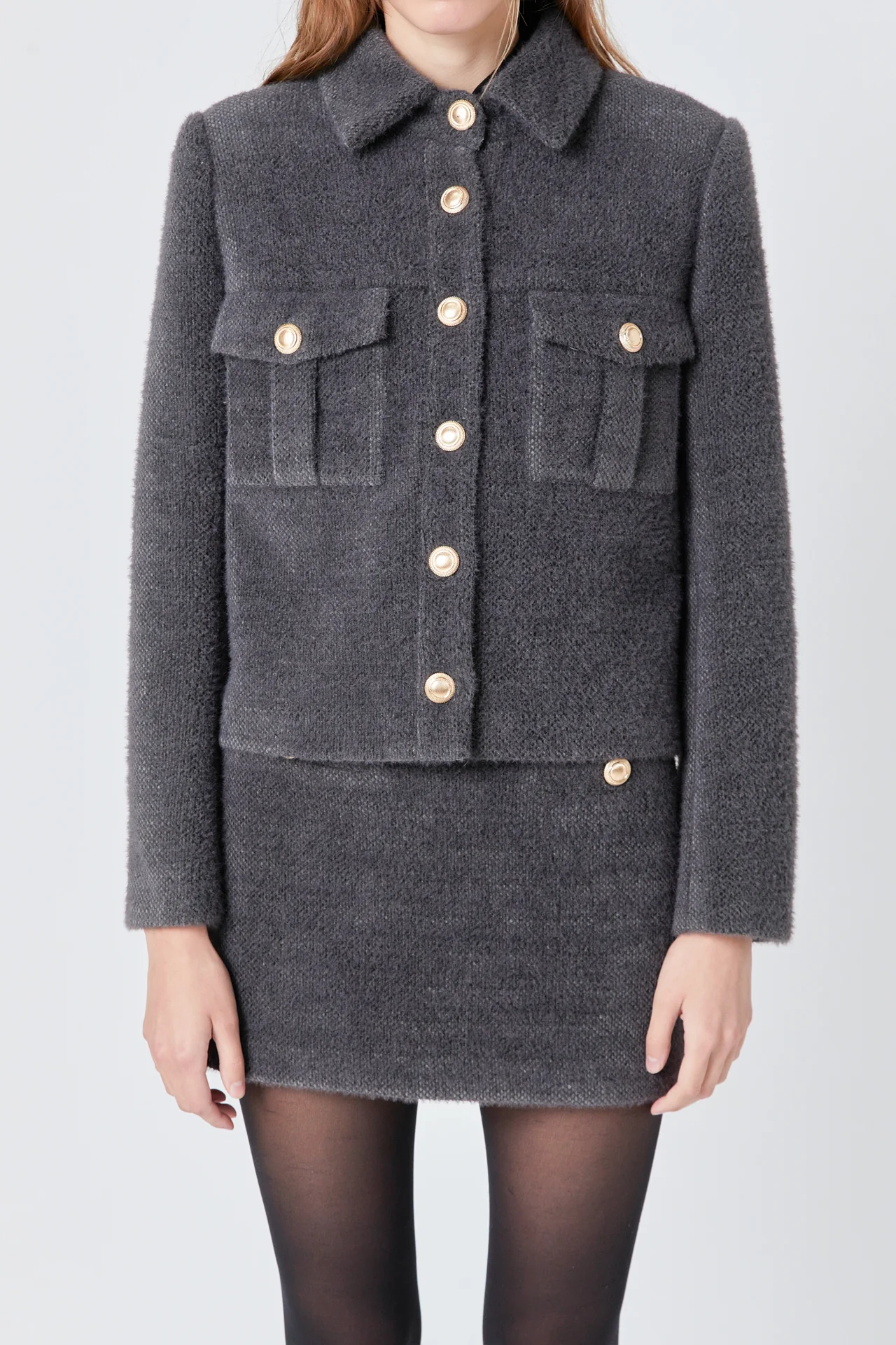 Tweed Soft Brushed Buttoned Jacket