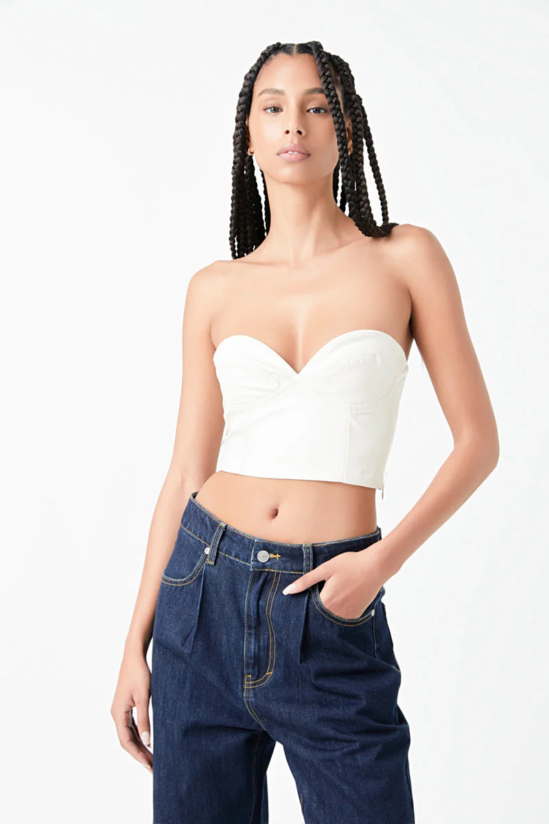 Cropped Pu Bustier Top