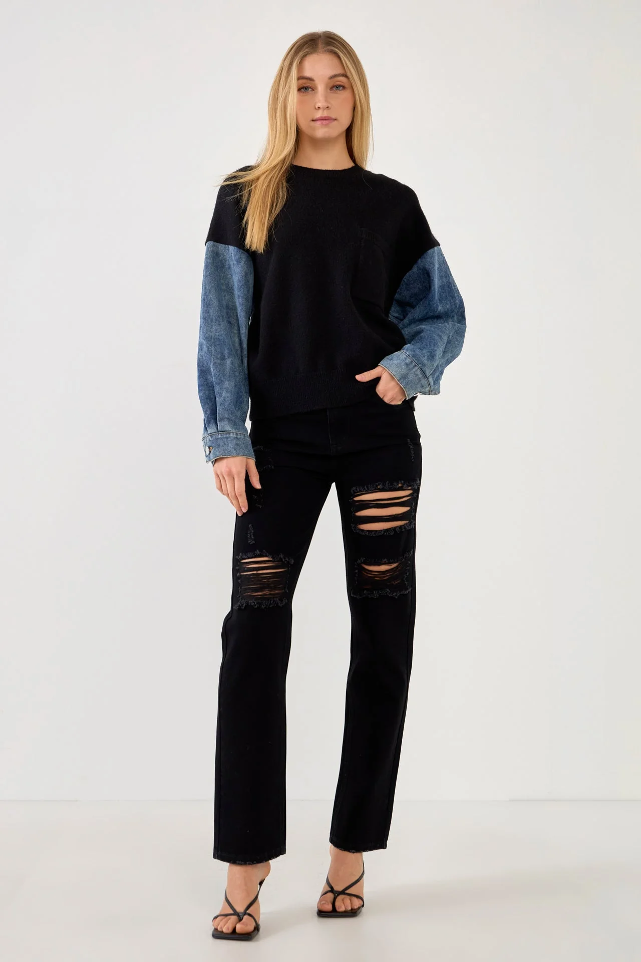 Denim Combo Sleeve Sweater
