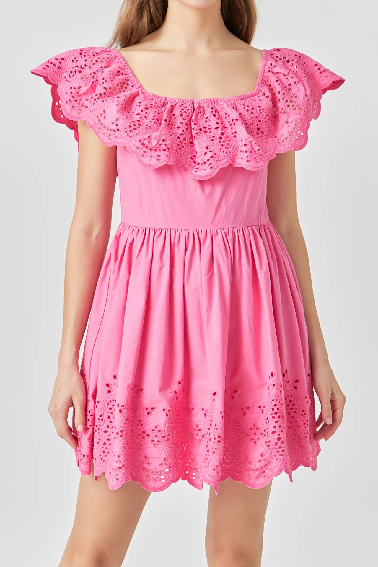 Scalloped Off The Shoulder Mini Dress