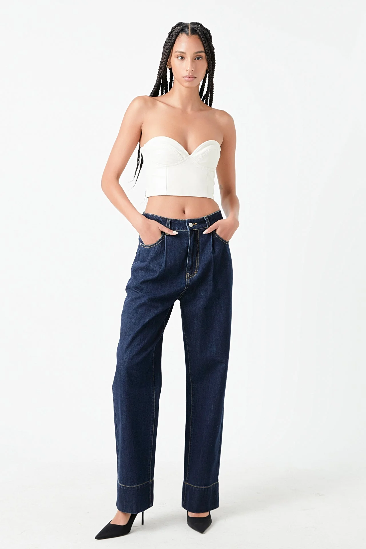 Cropped Pu Bustier Top