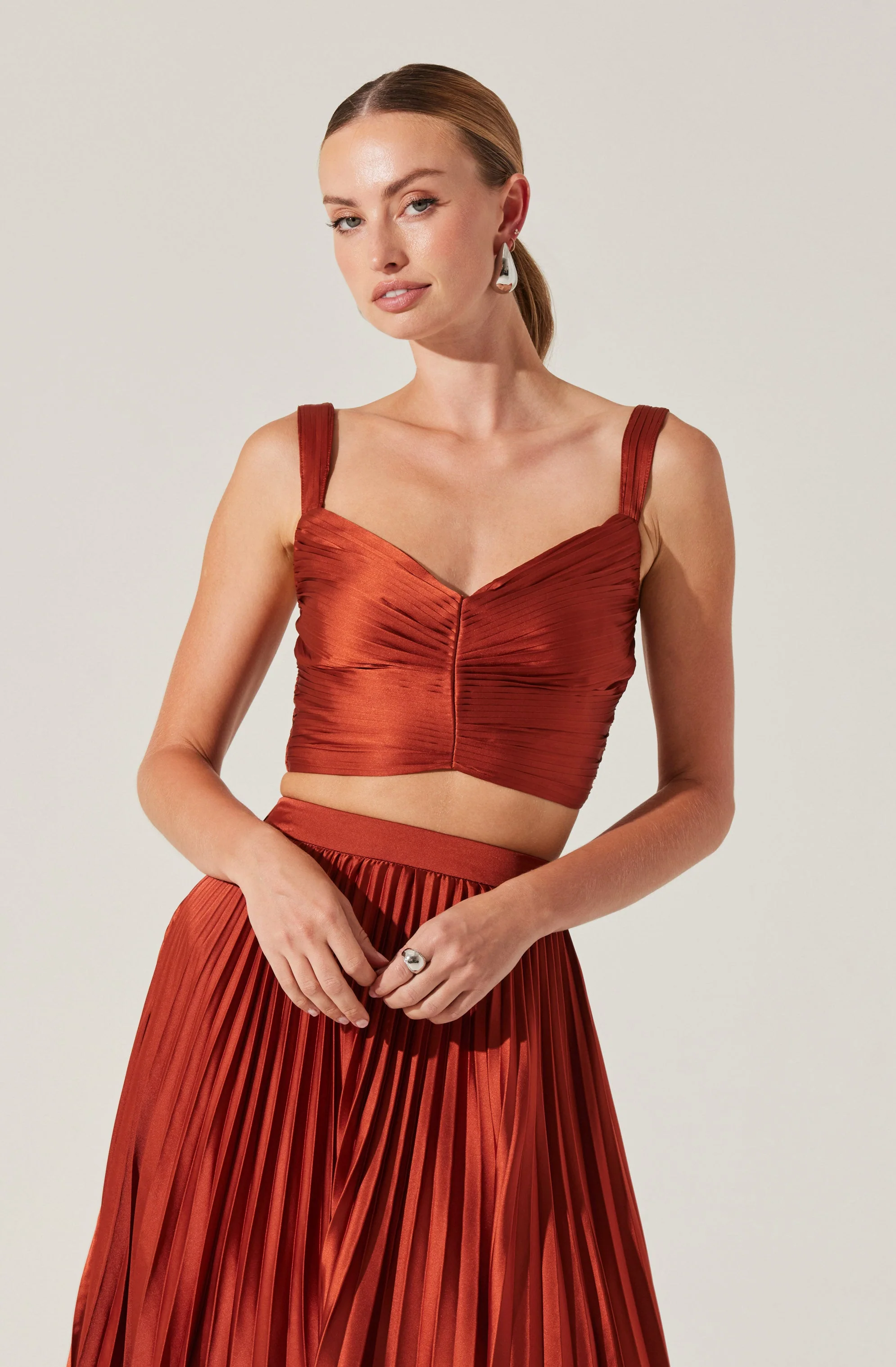 Satin Pleated Crop Top