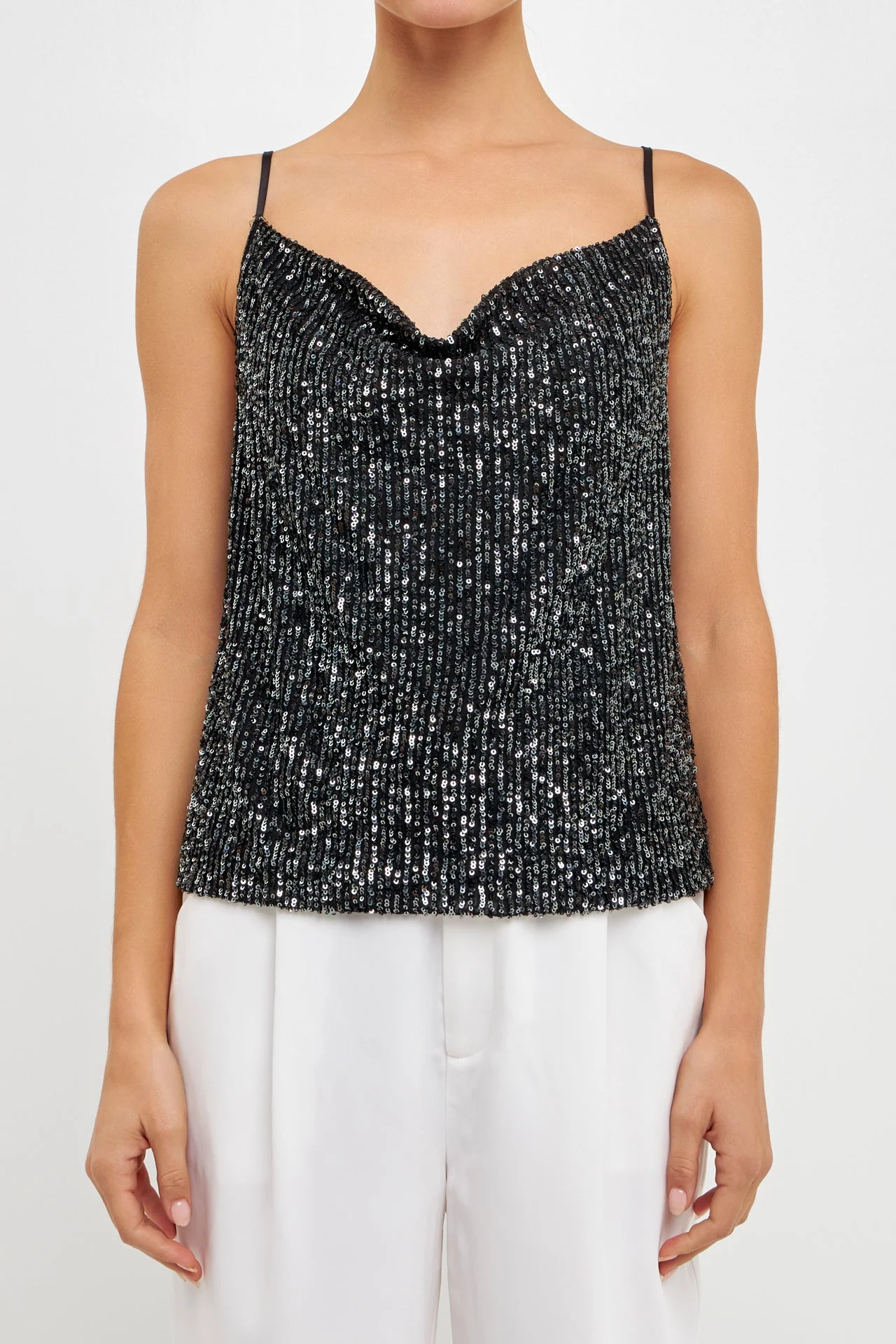 Sequins Cowl Neck Top