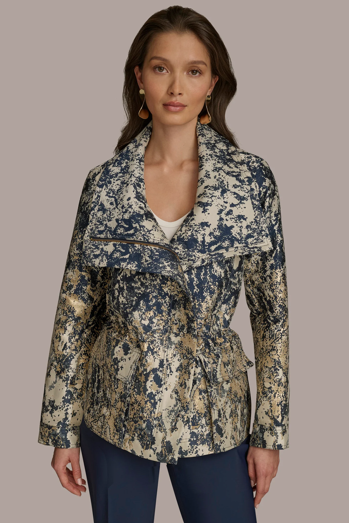 METALLIC JACQUARD ZIP UP JACKET