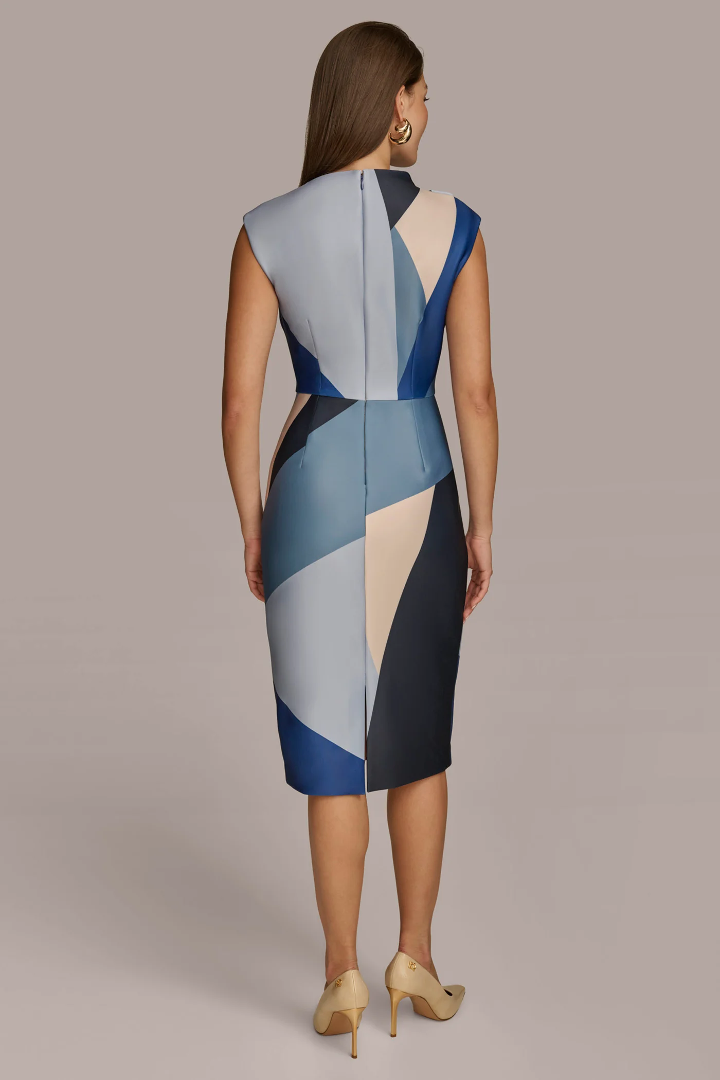 ASYMMETRICAL NECK GEOMETRIC MIDI DRESS