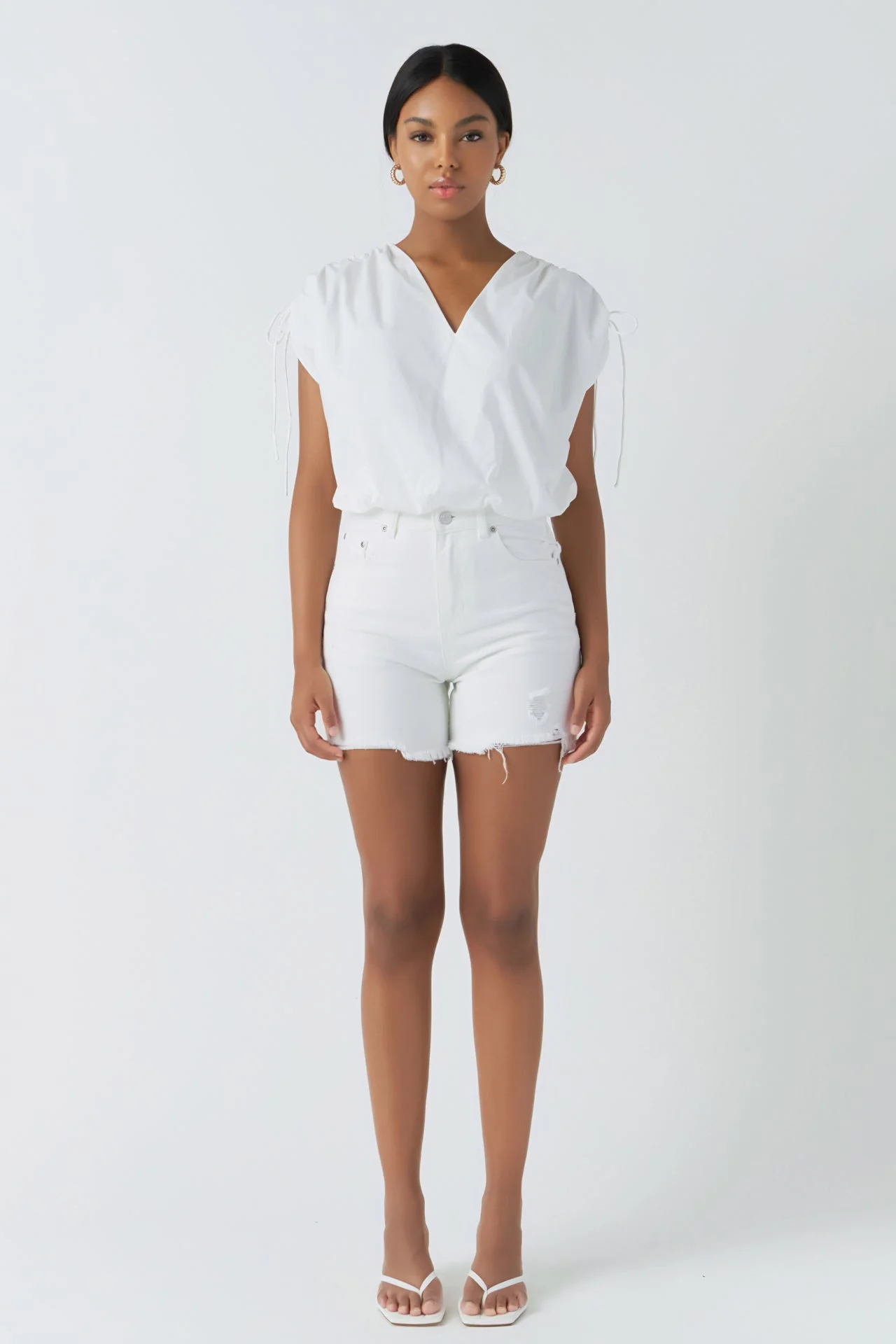 Shoulder Ruched Blouson Top