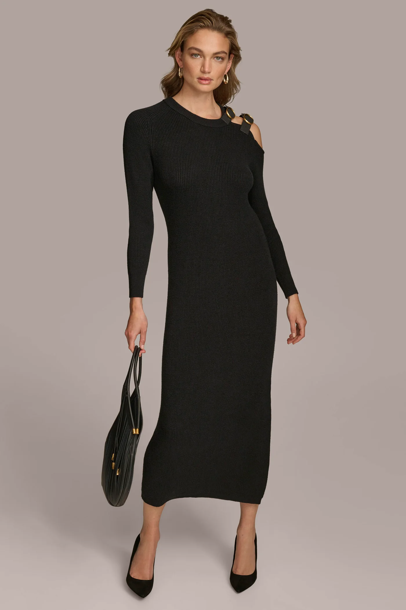 ONE SIDED COLD SHOULDER MIDI DRESS