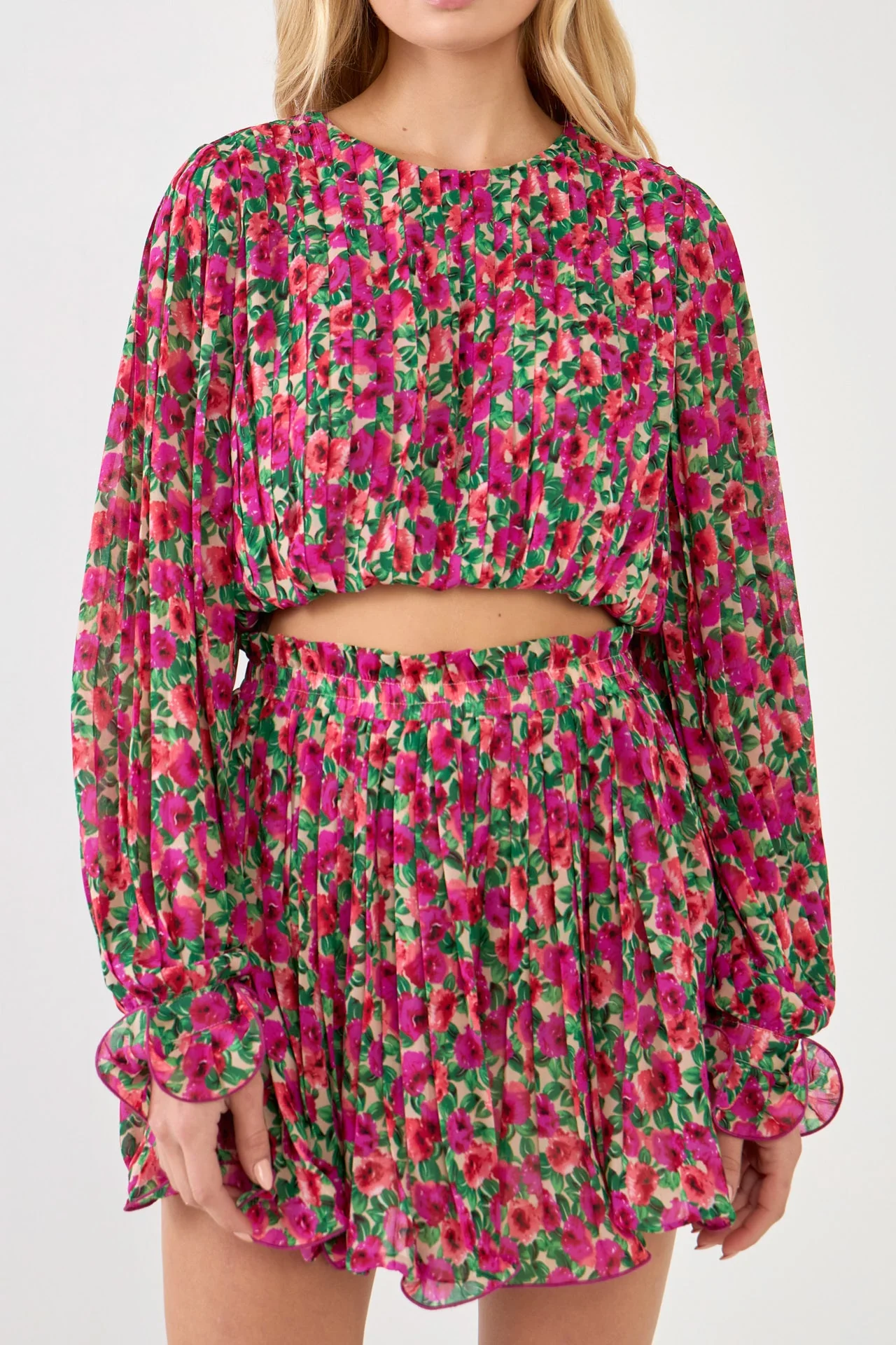 Floral Pleated Bubbled Top