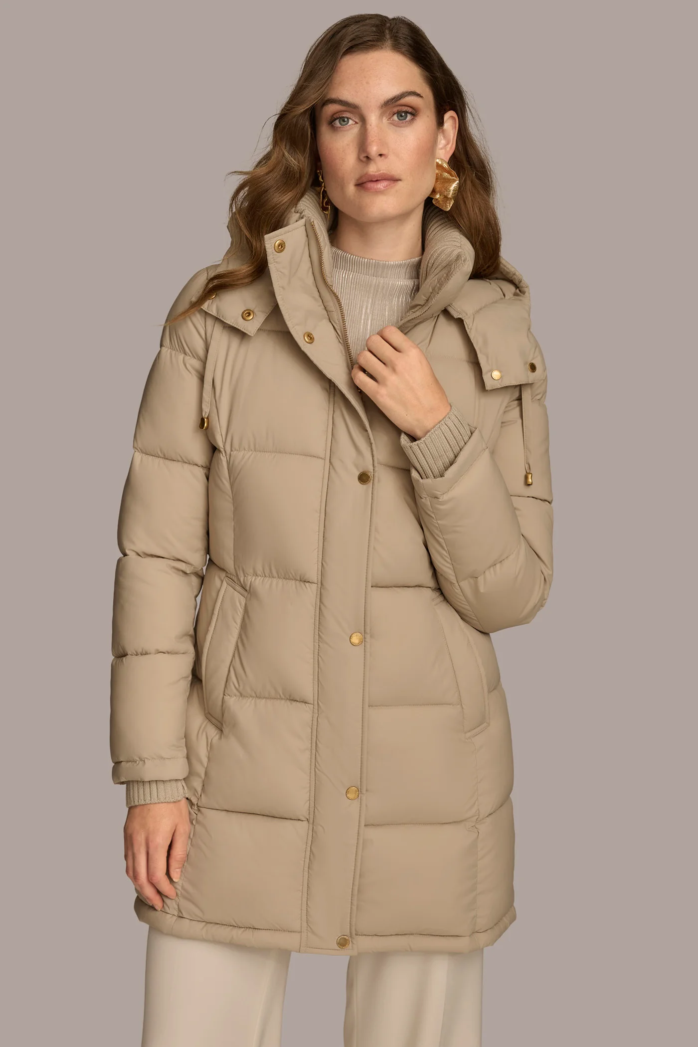 Hooded Ribbed Trim Puffer Jacket