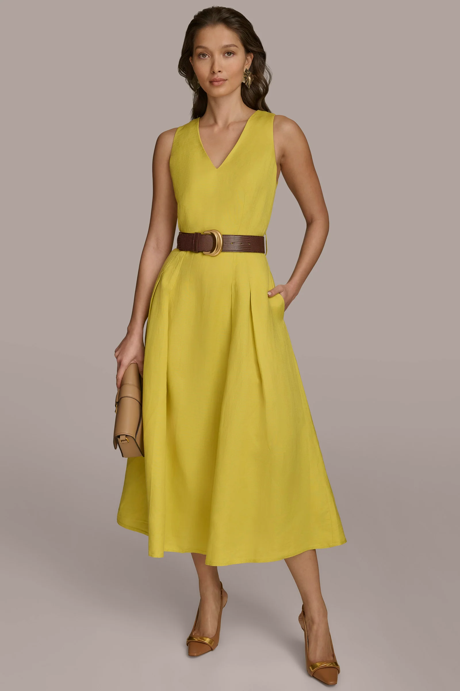 LINEN BELTED A LINE DRESS