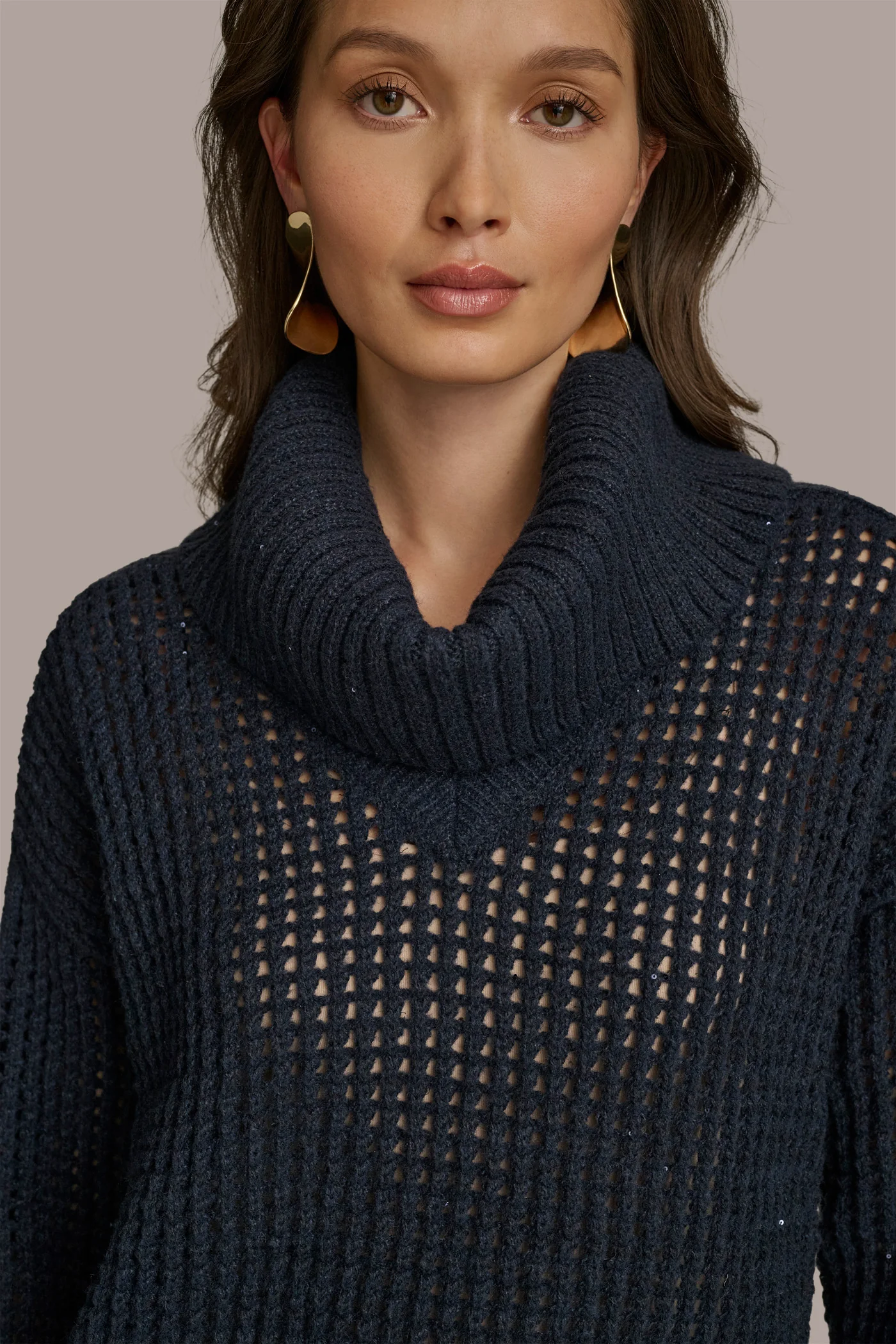 COWL NECK CUTOUT SWEATER