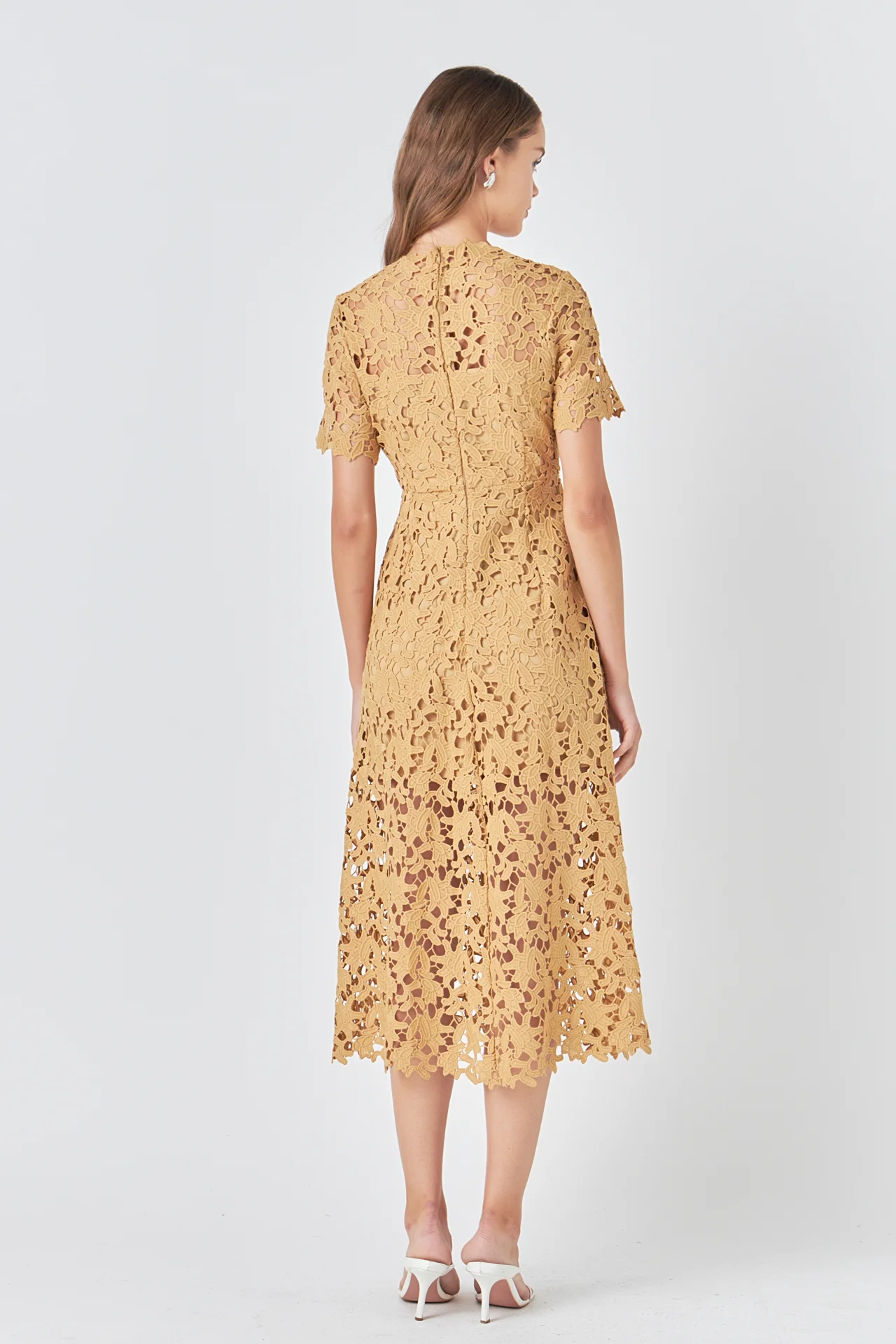 All Over Lace Short Sleeves Midi Dress