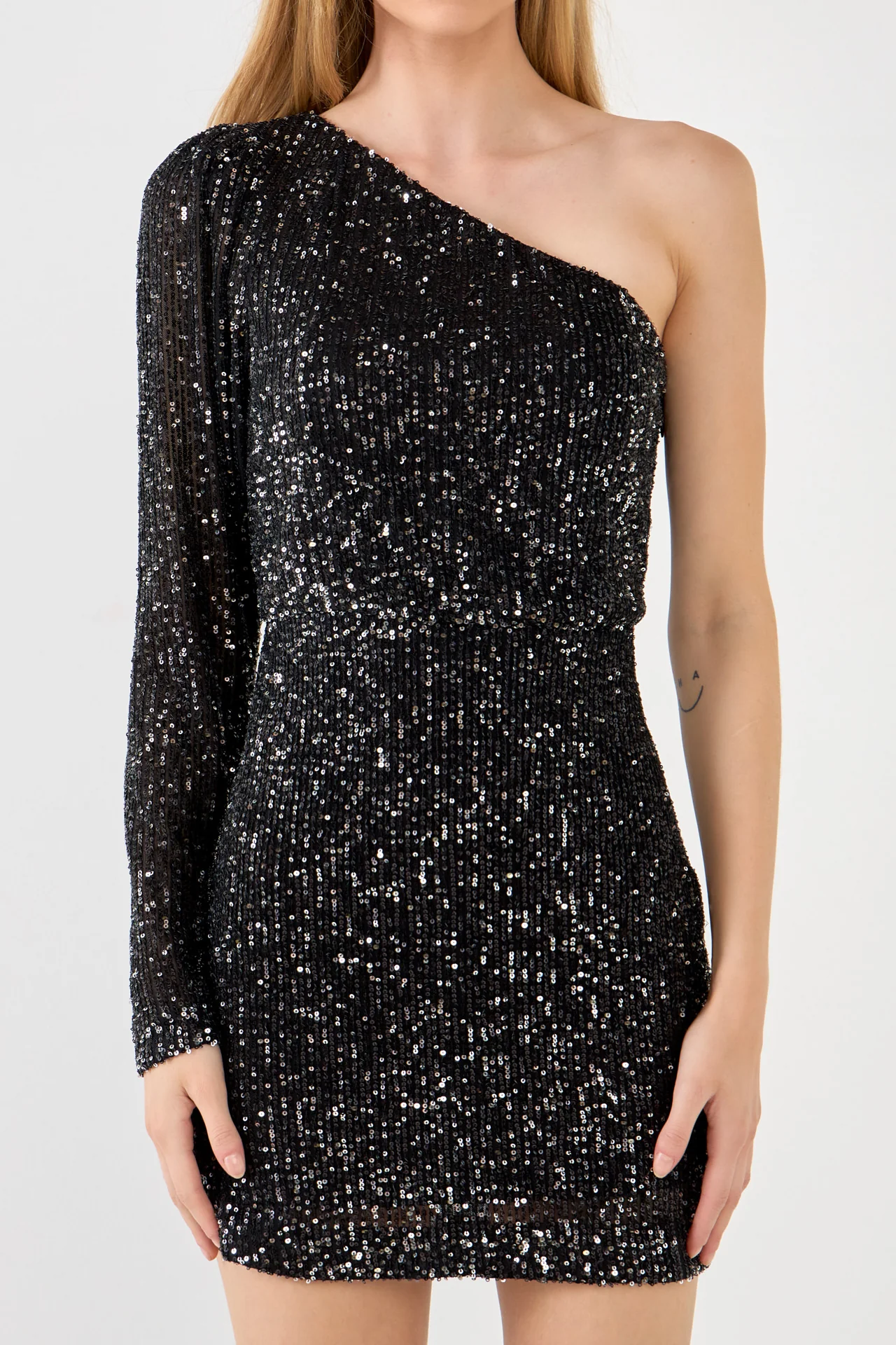 One Shoulder Sequins Mini Dress