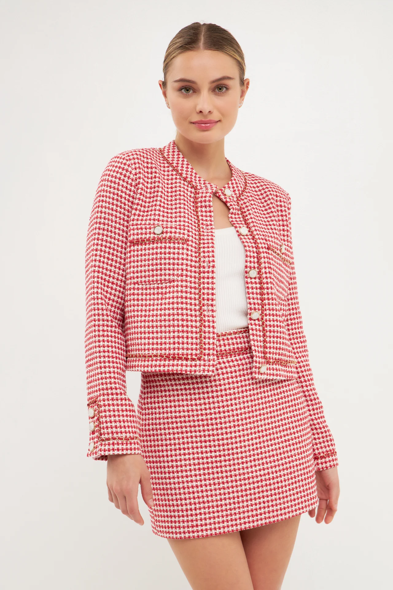 Gold Tweed Speckled Mini Tweed Check Blazer